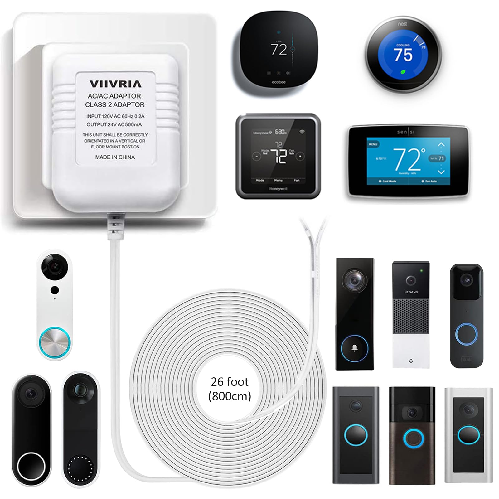 24 Volt Transformer, C Wire Adapter Thermostat, Competible With All Versions Of Ring Doorbell And Thermostat For Nest Ecobee, Se