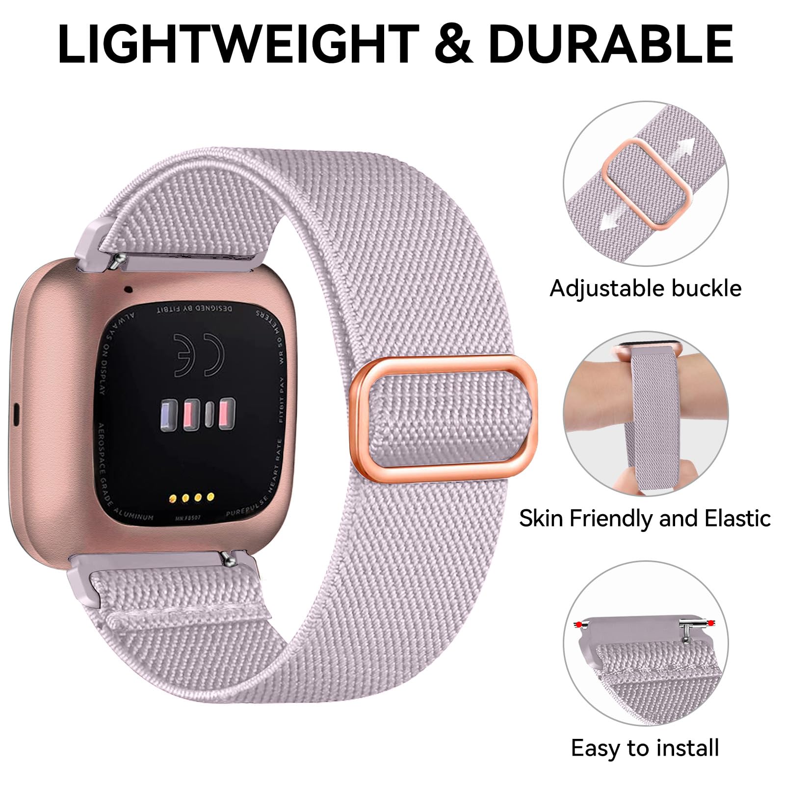 Chinber 5 Pack Bands Compatible With Fitbit Versa 2/3 Bands, Soft Adjustable Nylon Sport Band For Fitbit Versa Smart Watch Women
