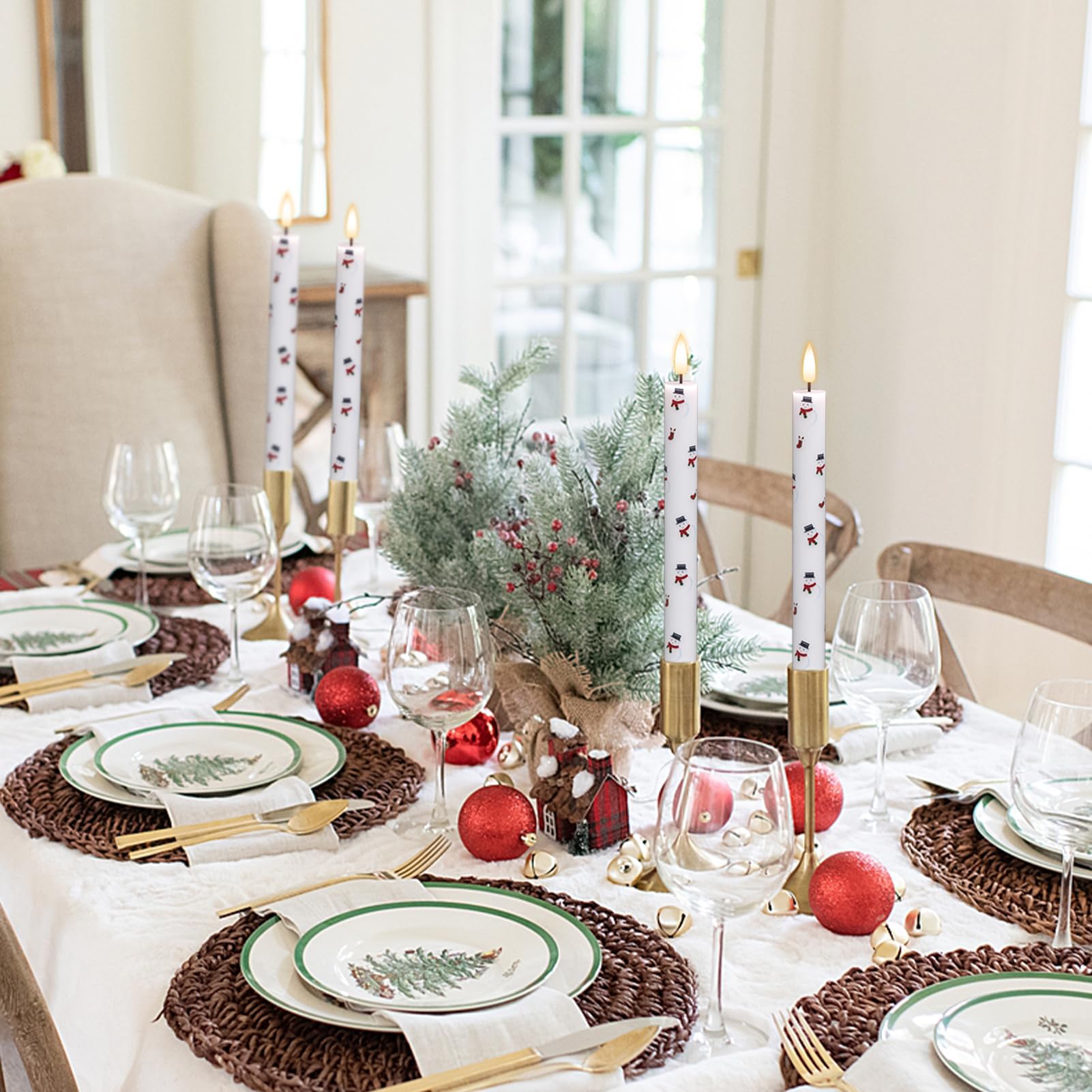 Dromance Snowman Flameless Taper Candles Battery Operated With Remote And Timer, Real Wax 3D Wick Flickering Led Taper Candles D