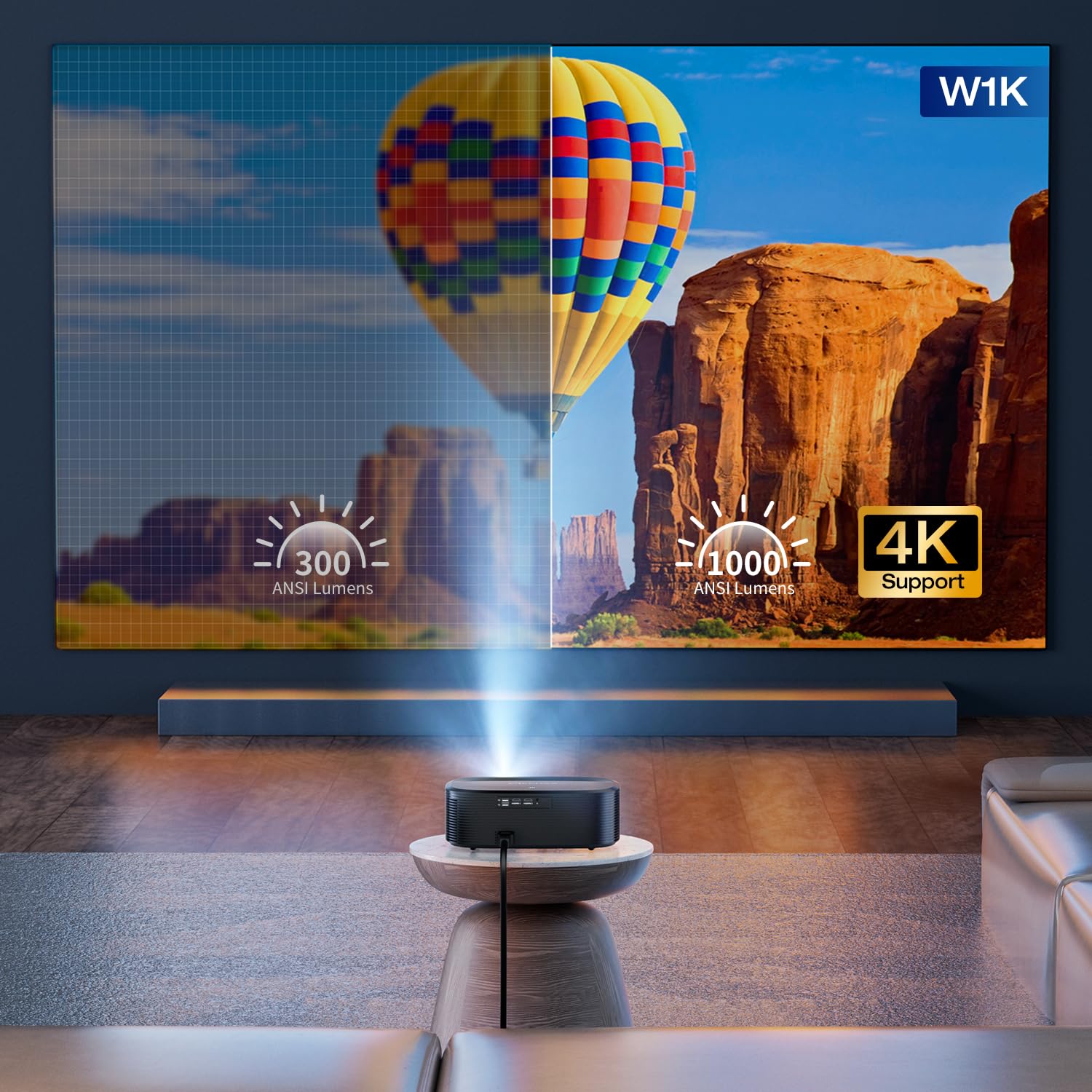 4K Projector With Wifi And Bluetooth, Elephas Outdoor Movie Projector With Netflix/Prime Video/Youtube Built In, 100,000+ Apps S