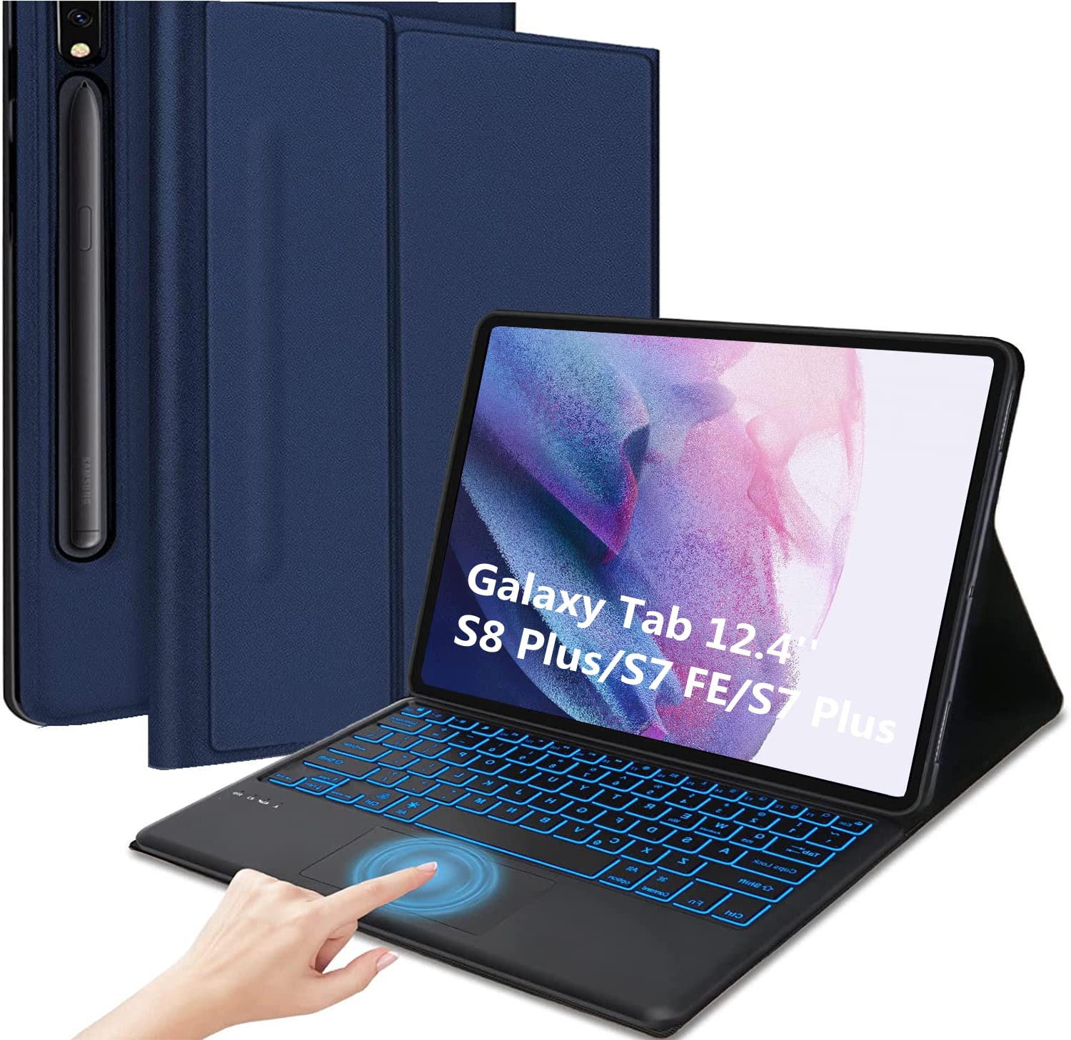 Keyboard Case For Galaxy Tab S8 Plus 12.4''  Smart Trackpad   7 Colors Backlight  Magnetic Detachable Keyboard With S Pen Holder