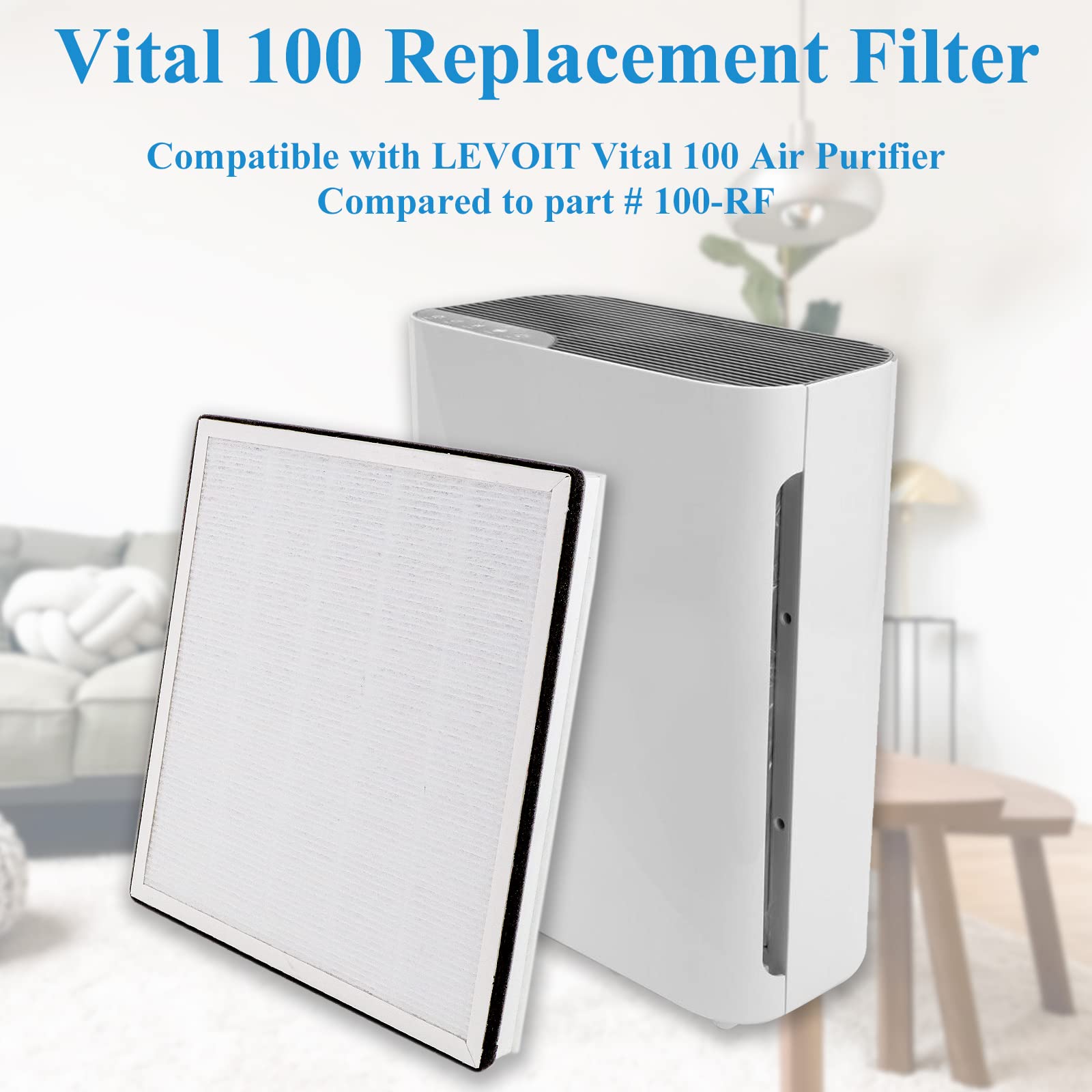 Vital 100 Replacement Filter Compatible With Levoit Vital 100 Air Purifier, 3 In 1 H13 True Hepa High Efficiency Activated Carbo