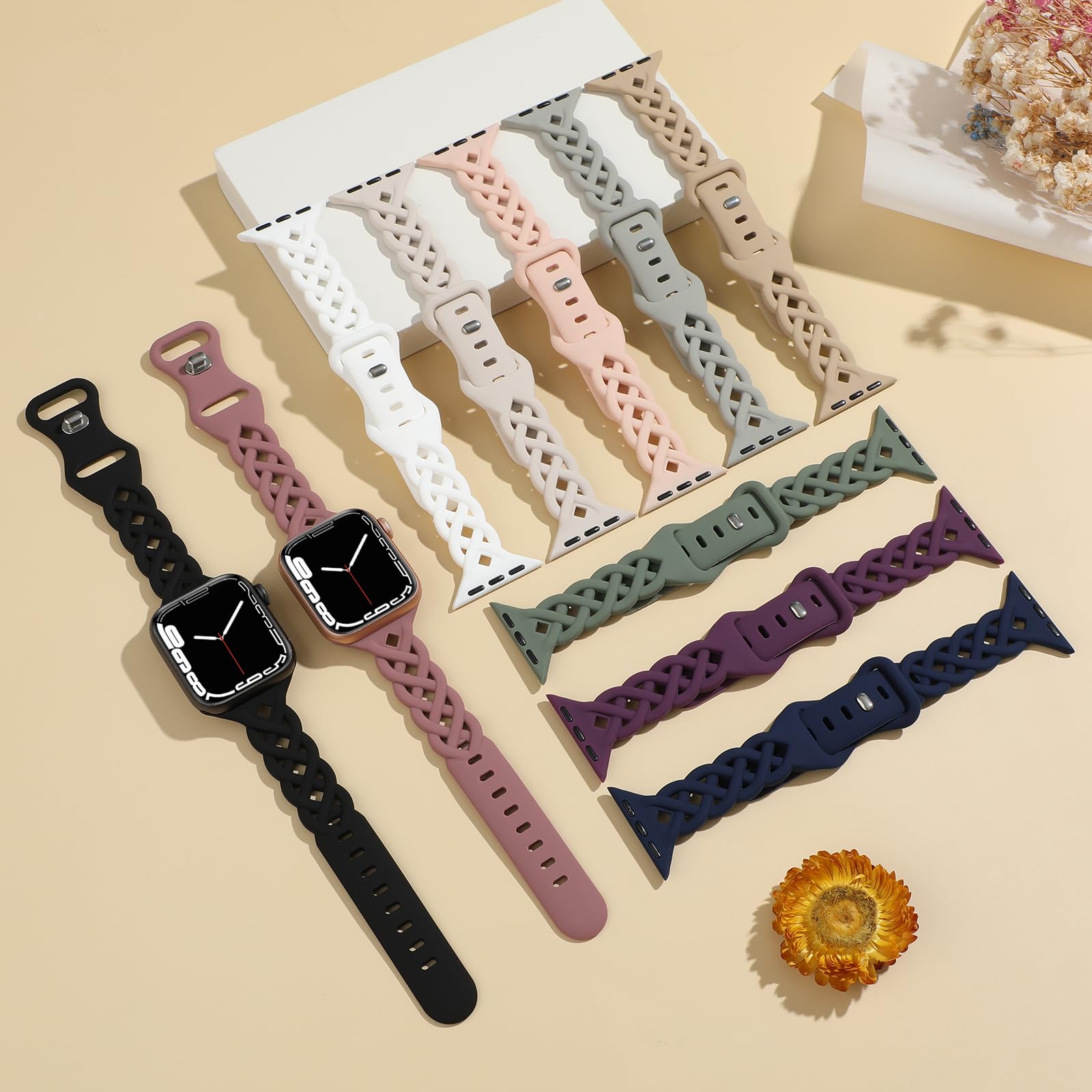 Slim Silicone Bands Compatible With Apple Watch Band 40Mm 38Mm 41Mm 44Mm 45Mm 42Mm Women Floral Breathable Braided Lace Thin Spo