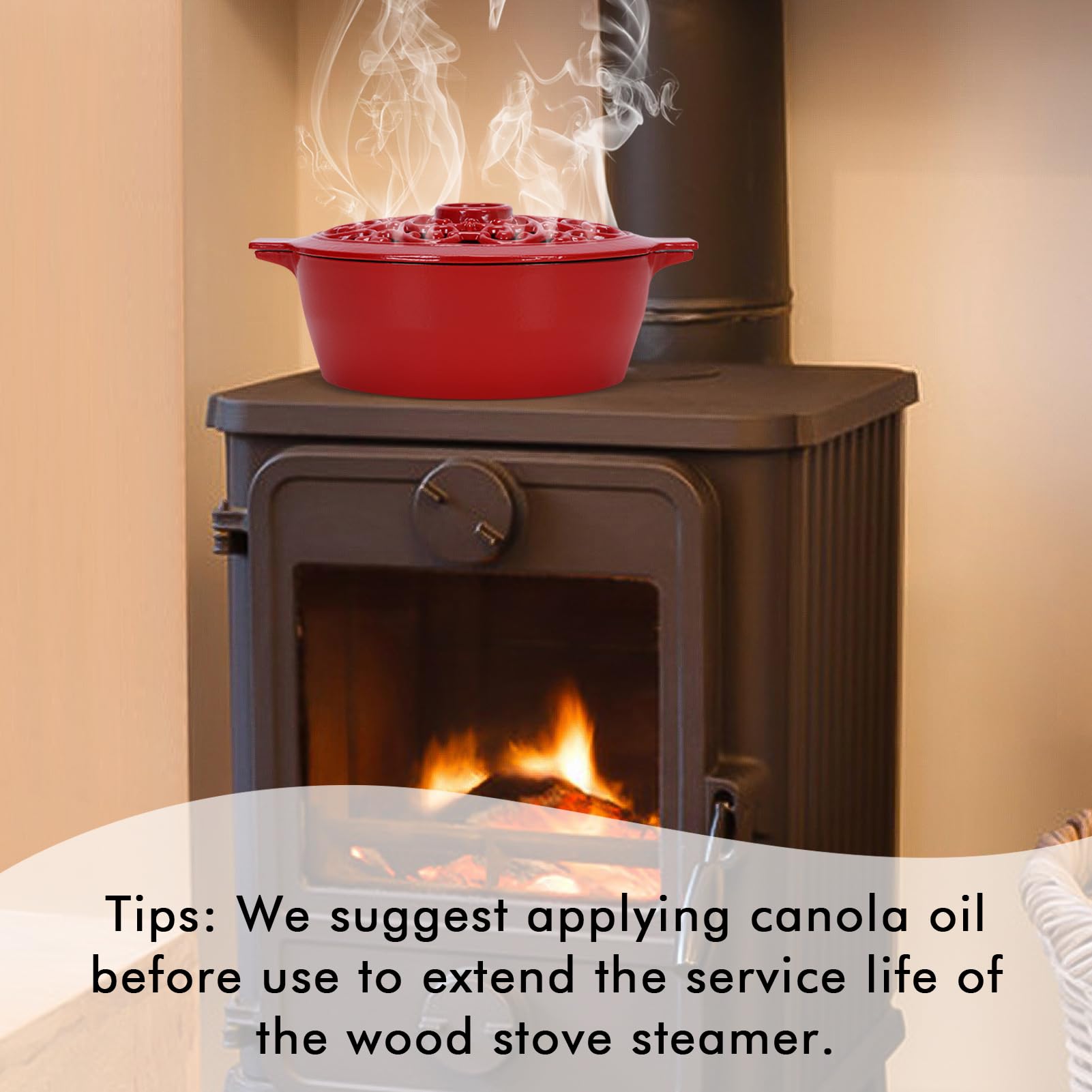 Inno Stage Wood Stove Steamer, Cast Iron Humidifier For Stove, Home Indoor Decorative, Matte Black Finish, Rust Resistant, Latti