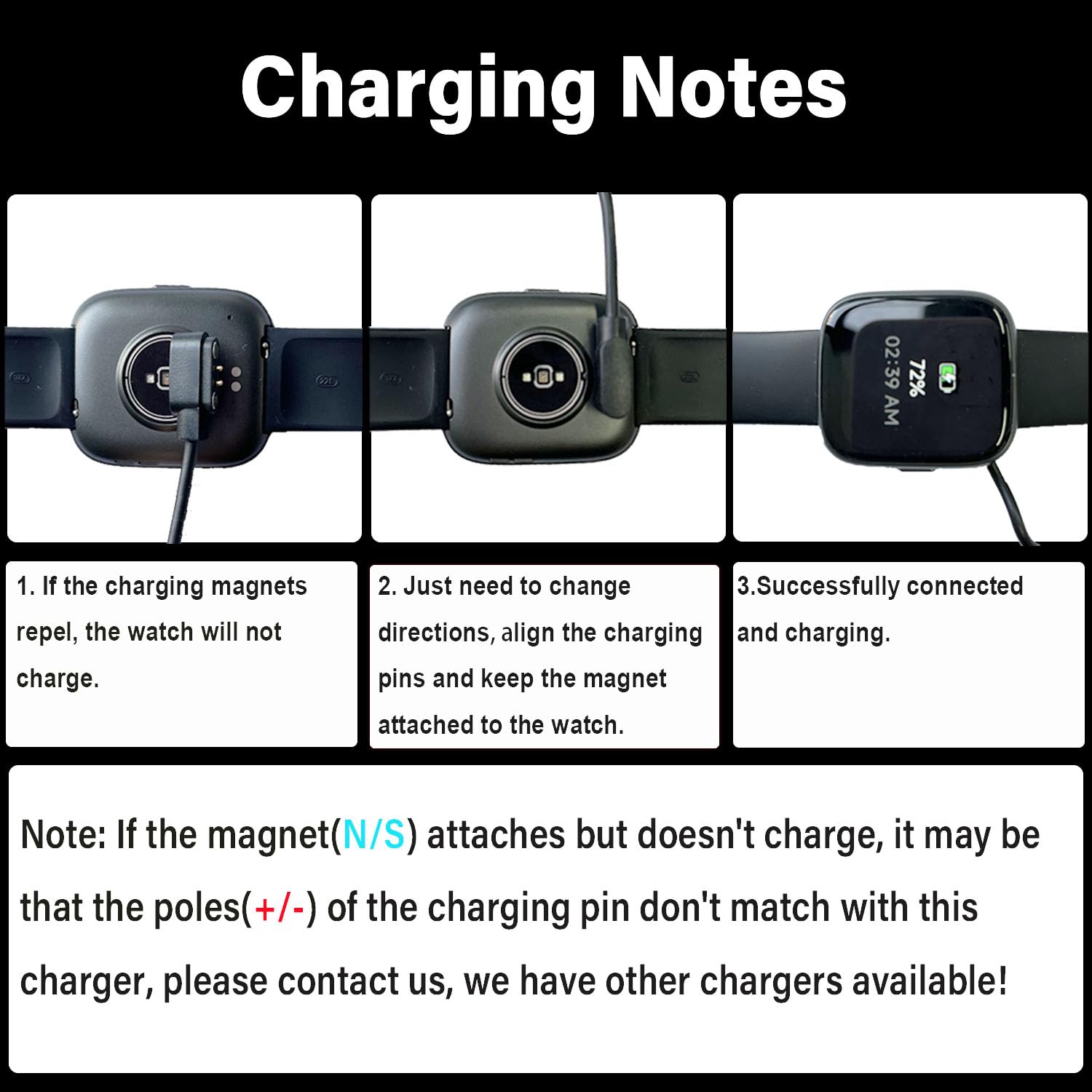 Xininyia Compatible For Rohs Smart Watch Charger, 2 Pin/2-Pack [Model A + Model B, One Fit] 4Mm Magnetic Usb Charging Cable For