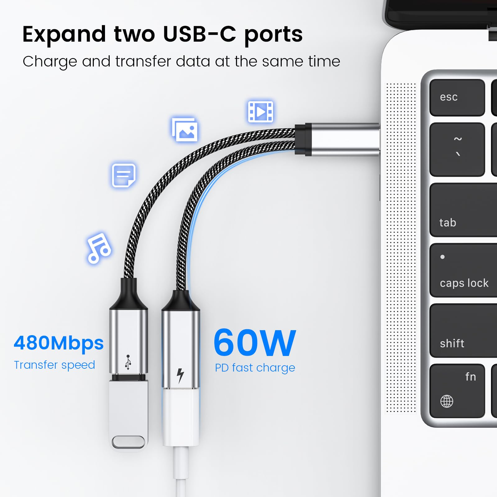 Mogood Usb C Splitter Usb C To Usb C Female Adapter Usb Y Splitter Cable(Not For Monitor)Usb C Male To 2Usb C Female Cord Double Usb C Port Hub Usb C Charging Split Adapter For Mac,Xbox One,Ps5,Quest3
