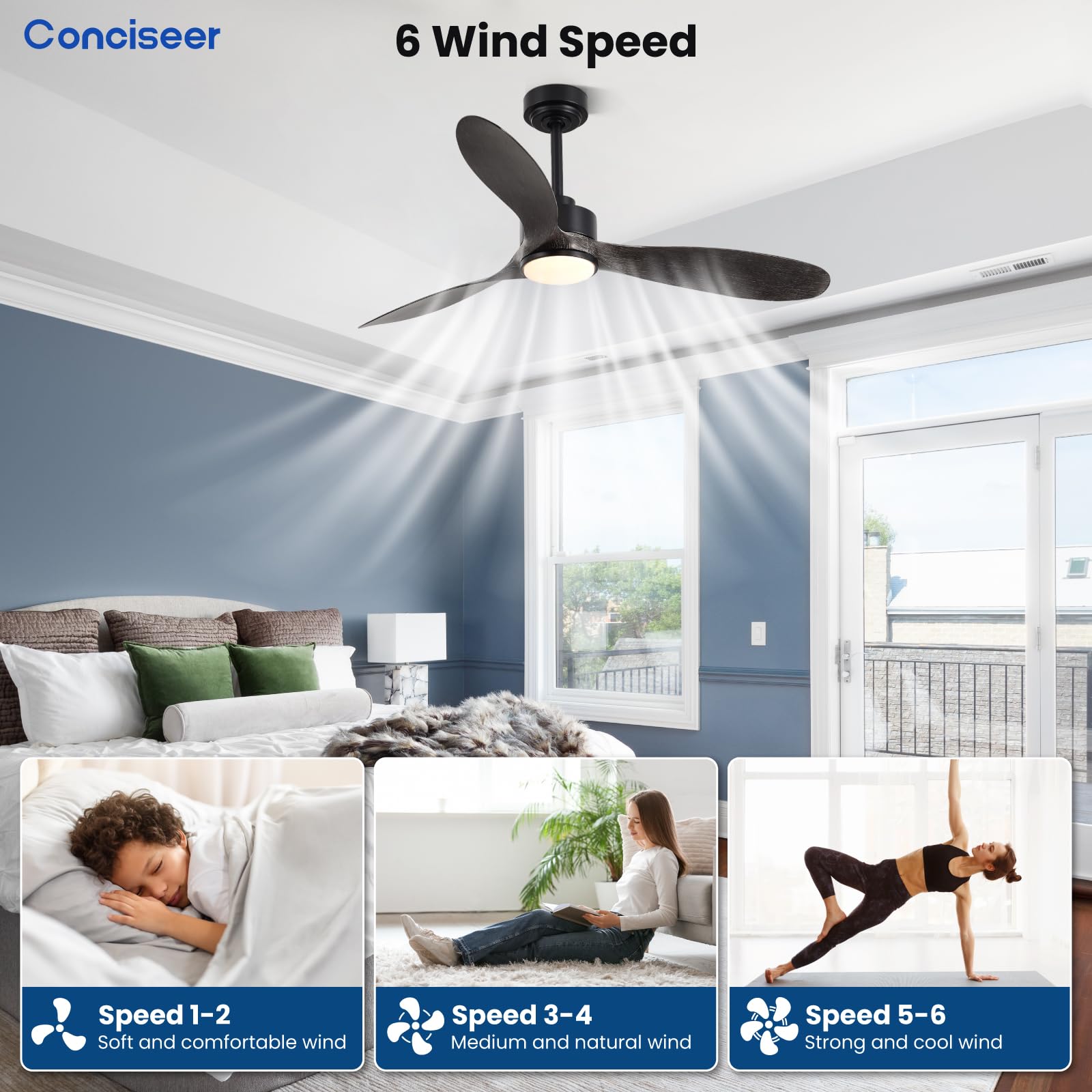 Wood Ceiling Fans With Lights, 52 Inch Ceiling Fans With Light And Remote For Bedroom Living Room Kitchen Office, Indoor/Outdoor