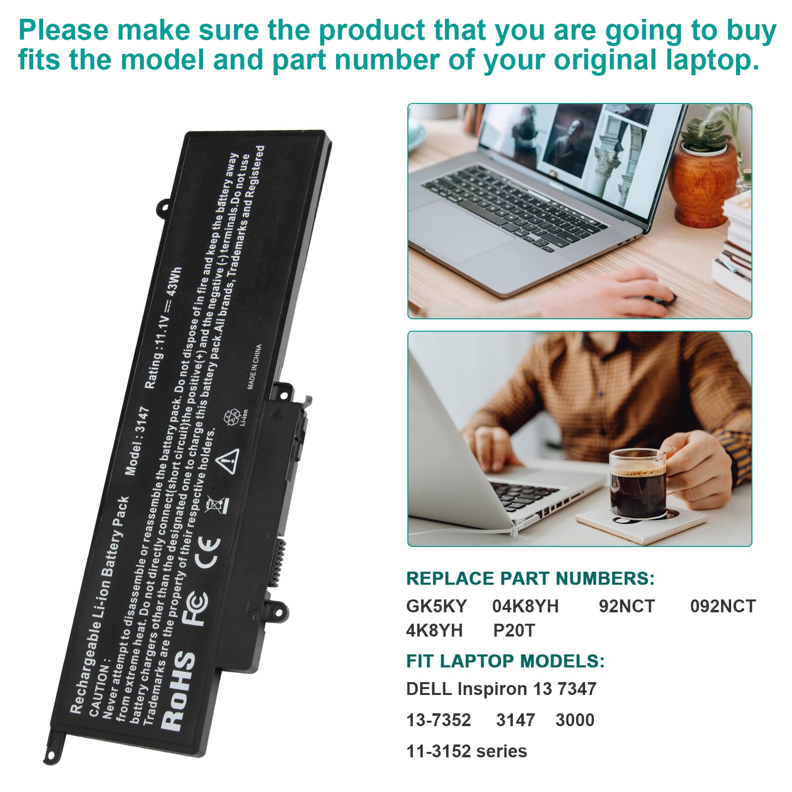 Fancy Buying GK5KY Li-polymer Laptop Battery for Dell Inspiron 11 3000 13 7000 15 7000 Series 11.1V 43Wh