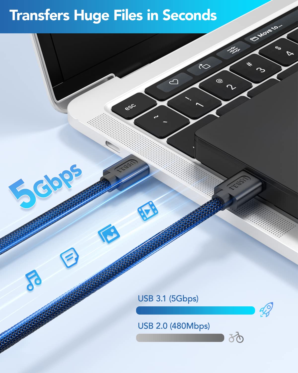 Andtobo Usb 3.0 A To A, 3.3 Ft, Male To Male Cable Double End Usb Cord Compatible With Hard Drive Enclosures Dvd Player Laptop Cooler   Blue