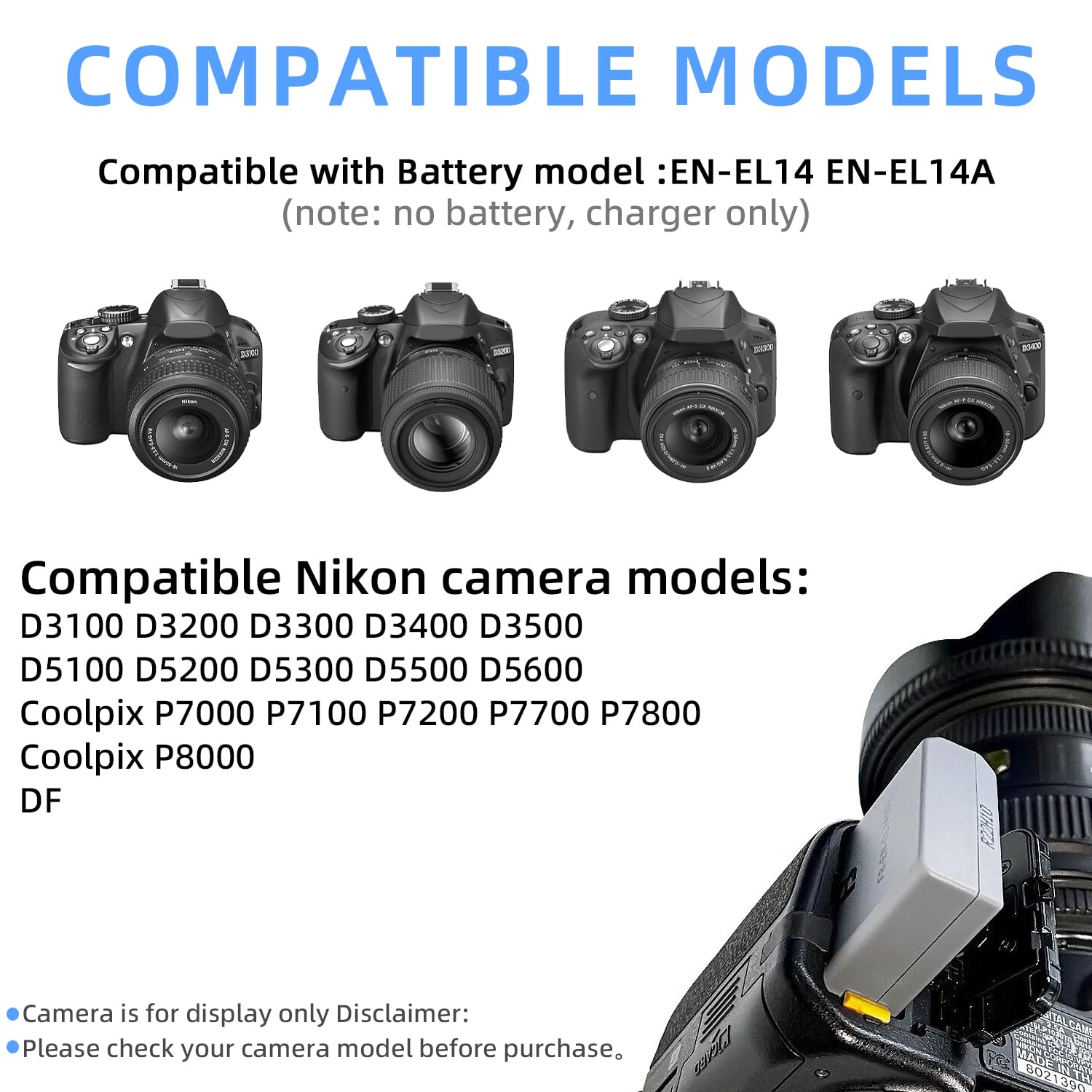 Kwtoul Replacement En El14 Battery Charger, Mh 24 Charger Compatible With Nikon P7100 P7000 D5100 D5200 D5300 D5500 D5600 Df D31