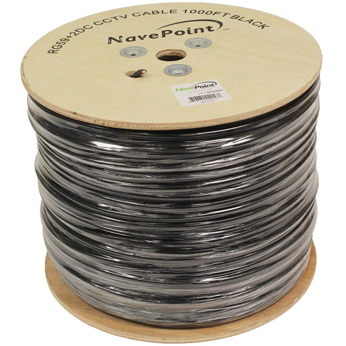 Navepoint 1000Ft Rg59 Siamese Cctv Combo Coaxial Rg59 20 Awg Video + 18/2 18 Awg Power Bulk Wire Security Camera Video Cable Bla