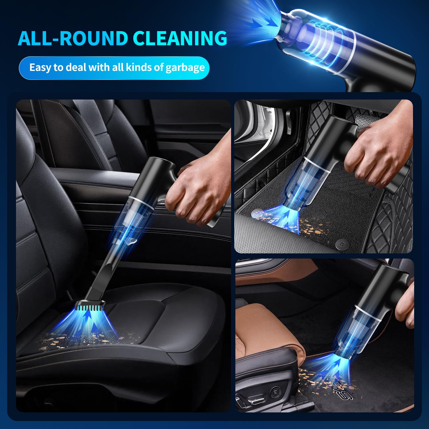 Sallbris Car And Home Vacuum Cleaner,4-In-1 High Power 12000Pa Portable Car Vacuum Cleaner-Rechargeable Cordless Handheld Vacuum