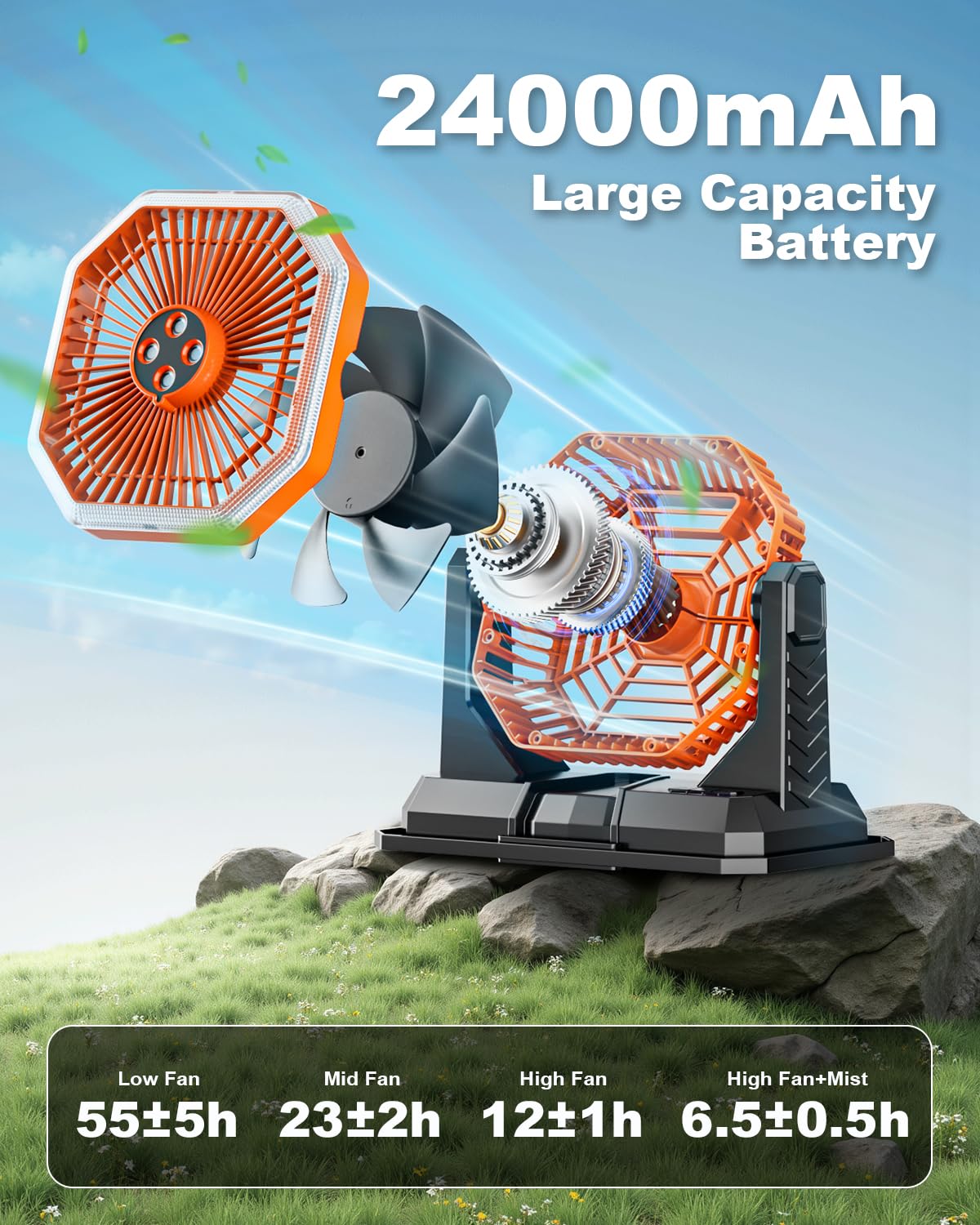 Portable Misting Fan, Rechargeable Outdoor Cooler, Battery Operated Personal Fan With3 Speeds & 8L Bucket For Patio, Camping,Hik