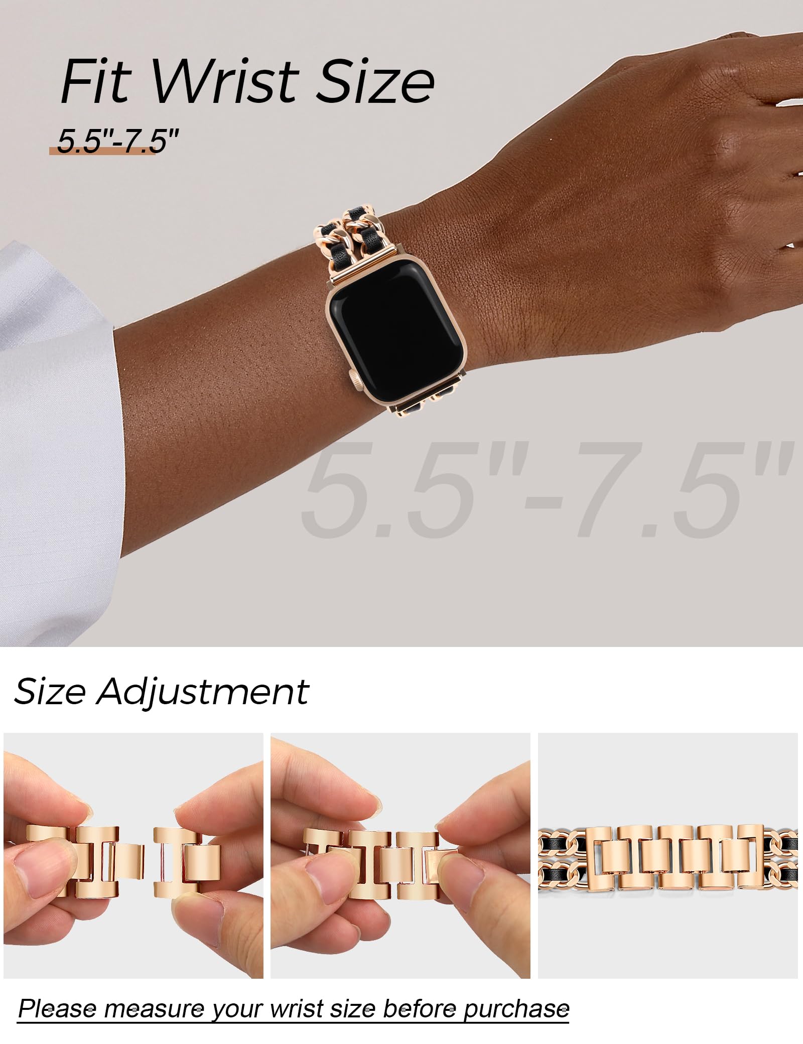 Jr.Dm Rose Gold Watch Bands For Women Compatible With Apple Watch Band Leather 38Mm 40Mm 41Mm 42Mm (S10) Adjustable Metal Band C