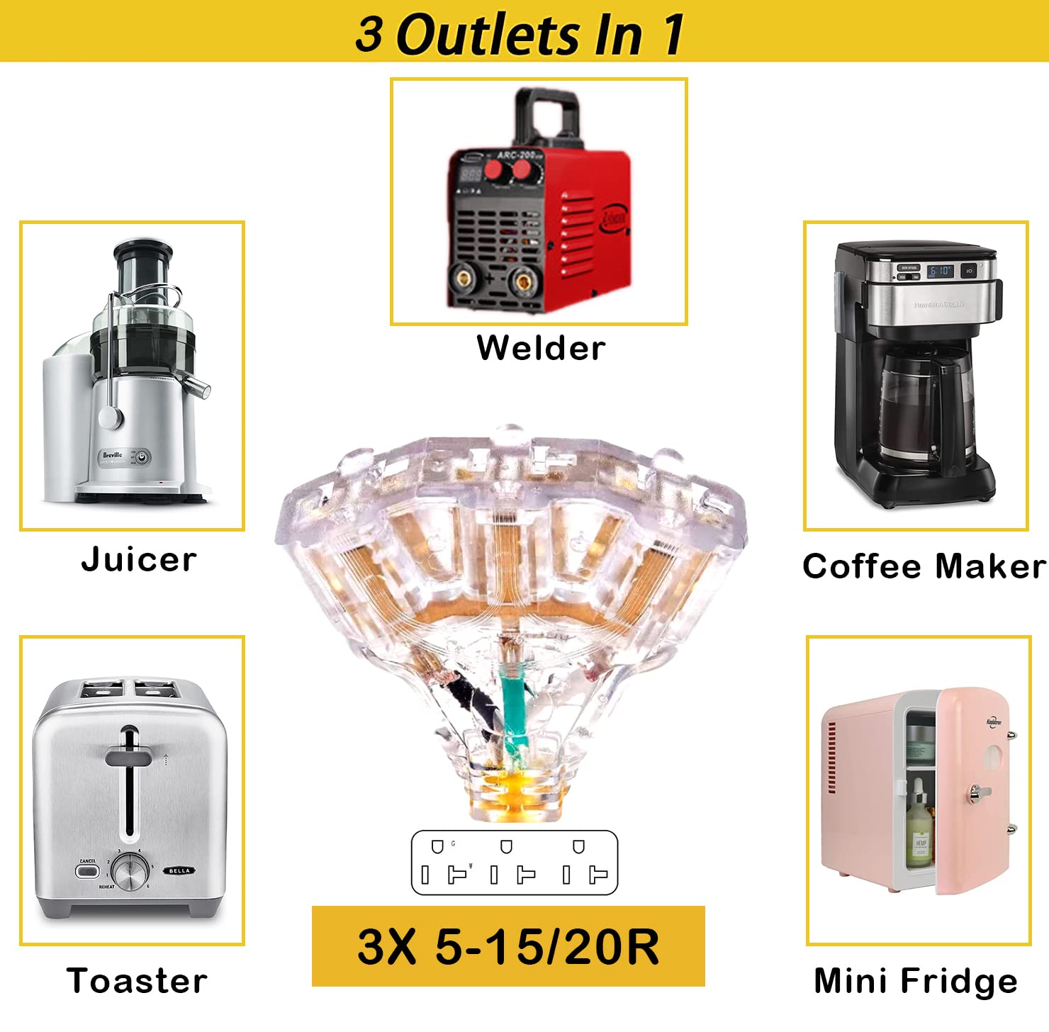 30 Amp To 15/20 Amp Generator Adapter   Locking Cord, Nema L5 30P Male To 3X 5 20R Female, 1.5 Ft Household Outlet Female