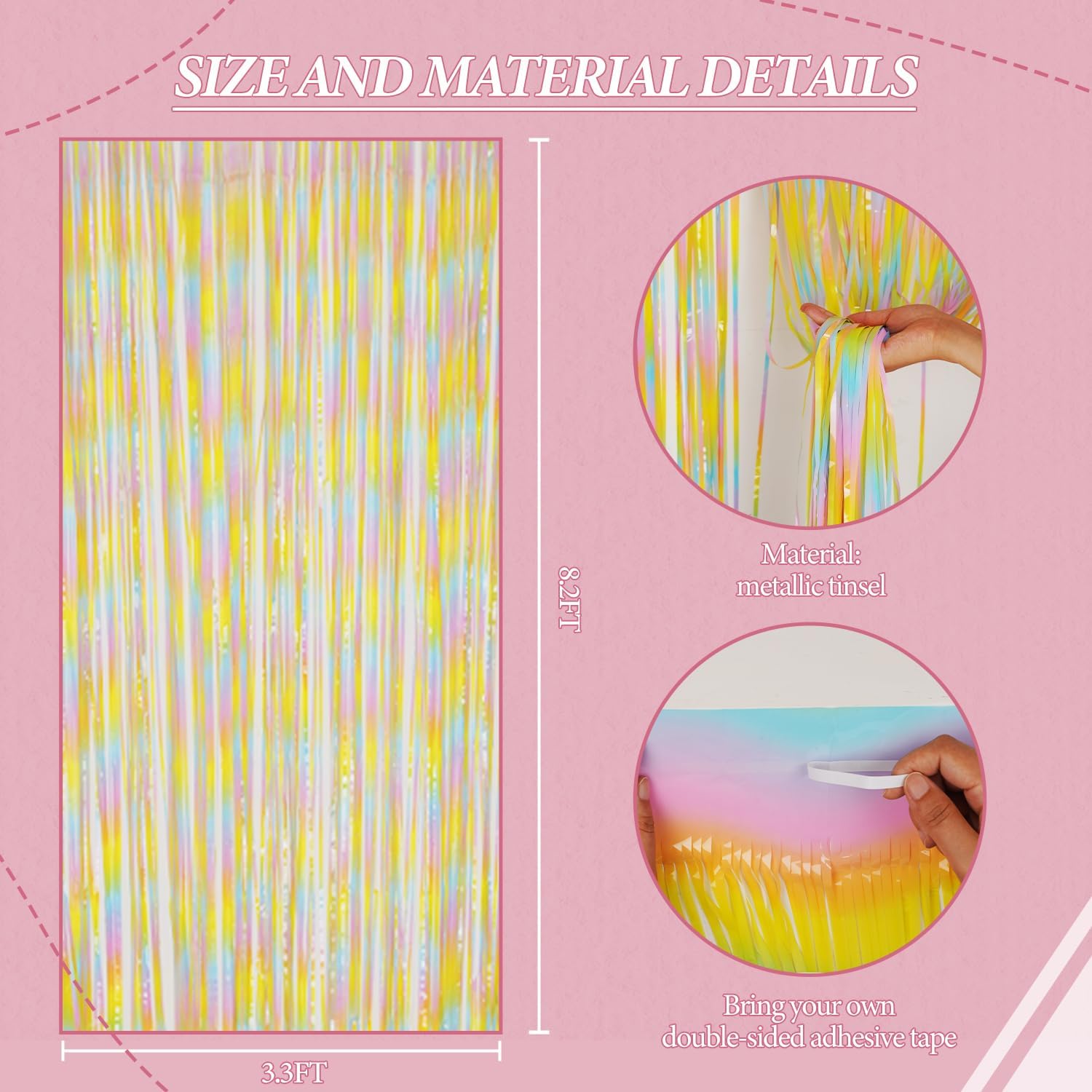 Decockrat 3 Pack Foil Fringe Backdrop   Pastelrainbow Shiny Tinsel Curtains For Party Decoration/Photo Booth Props   3.3X8.2 Ft