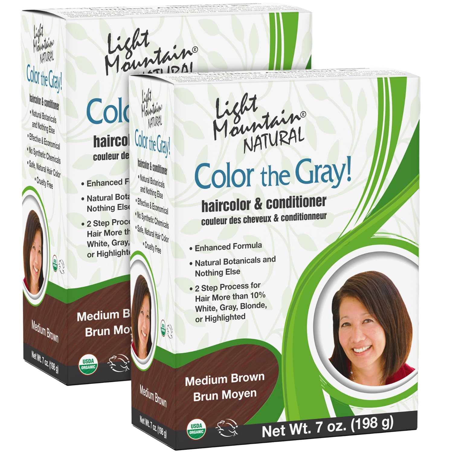 Light Mountain Henna Hair Color & Conditioner, Color the Gray - Medium Brown Hair Dye for Men/Women, 2-Step Chemical-Free, Semi-