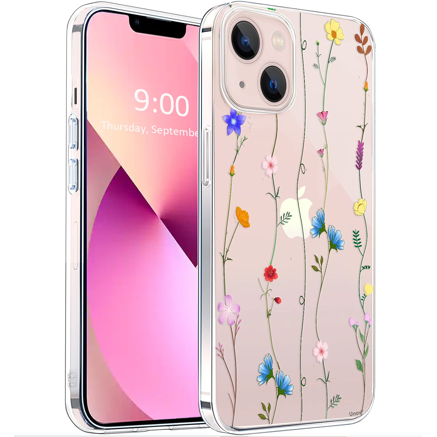 Unov iPhone 13 Mini Case Slim Protective Embossed TPU Floral Art 5.4 Inch