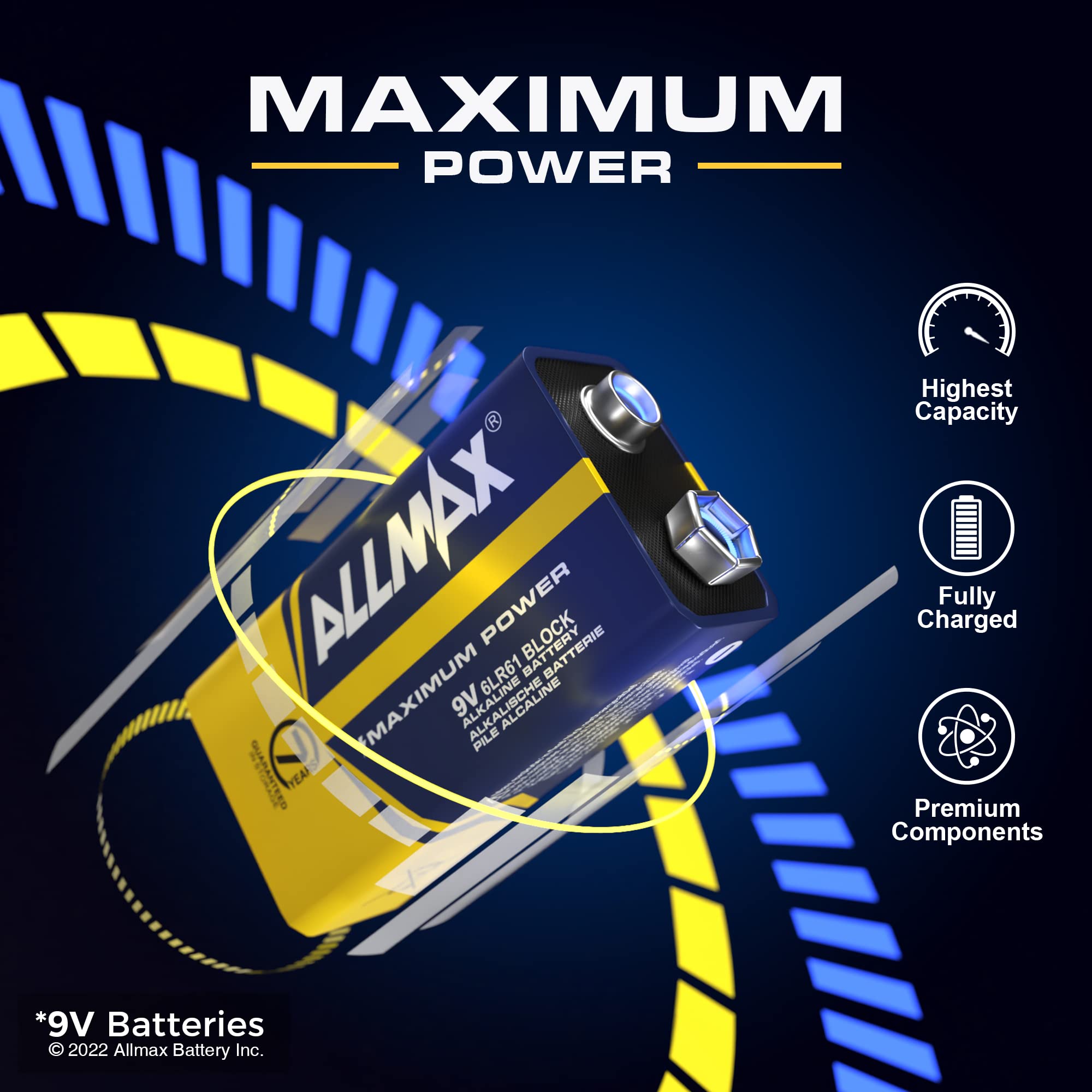 Allmax 9V Maximum Power Alkaline Batteries (48 Count)   Ultra Long Lasting, 7 Year Shelf Life, Leakproof Design, Superior Perfor