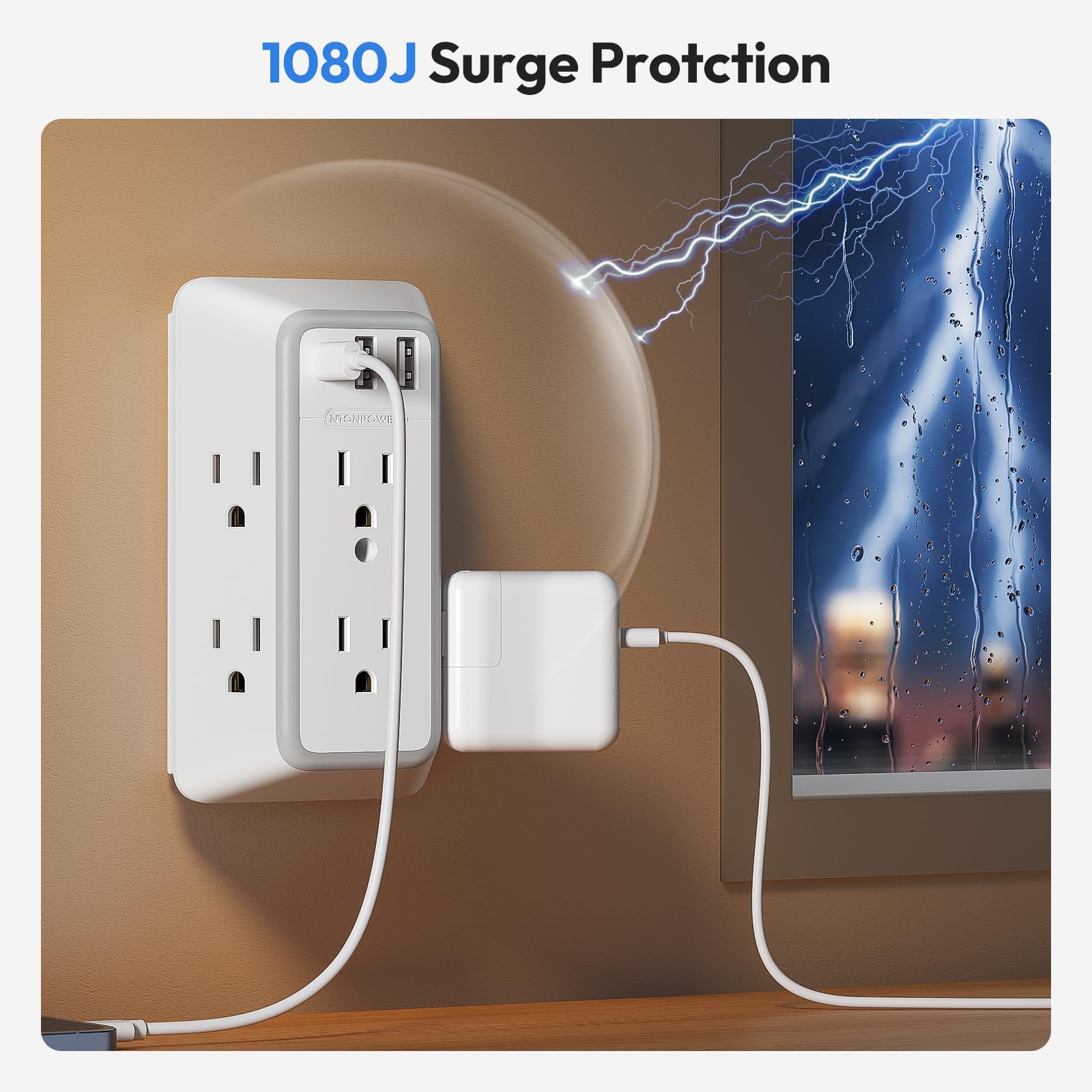 Ntonpower Wall Outlet Extender Surge Protector, 6 Outlet Extender With 3 Usb Wall Charger (1 Usb C), 3 Sided Outlet Splitter For