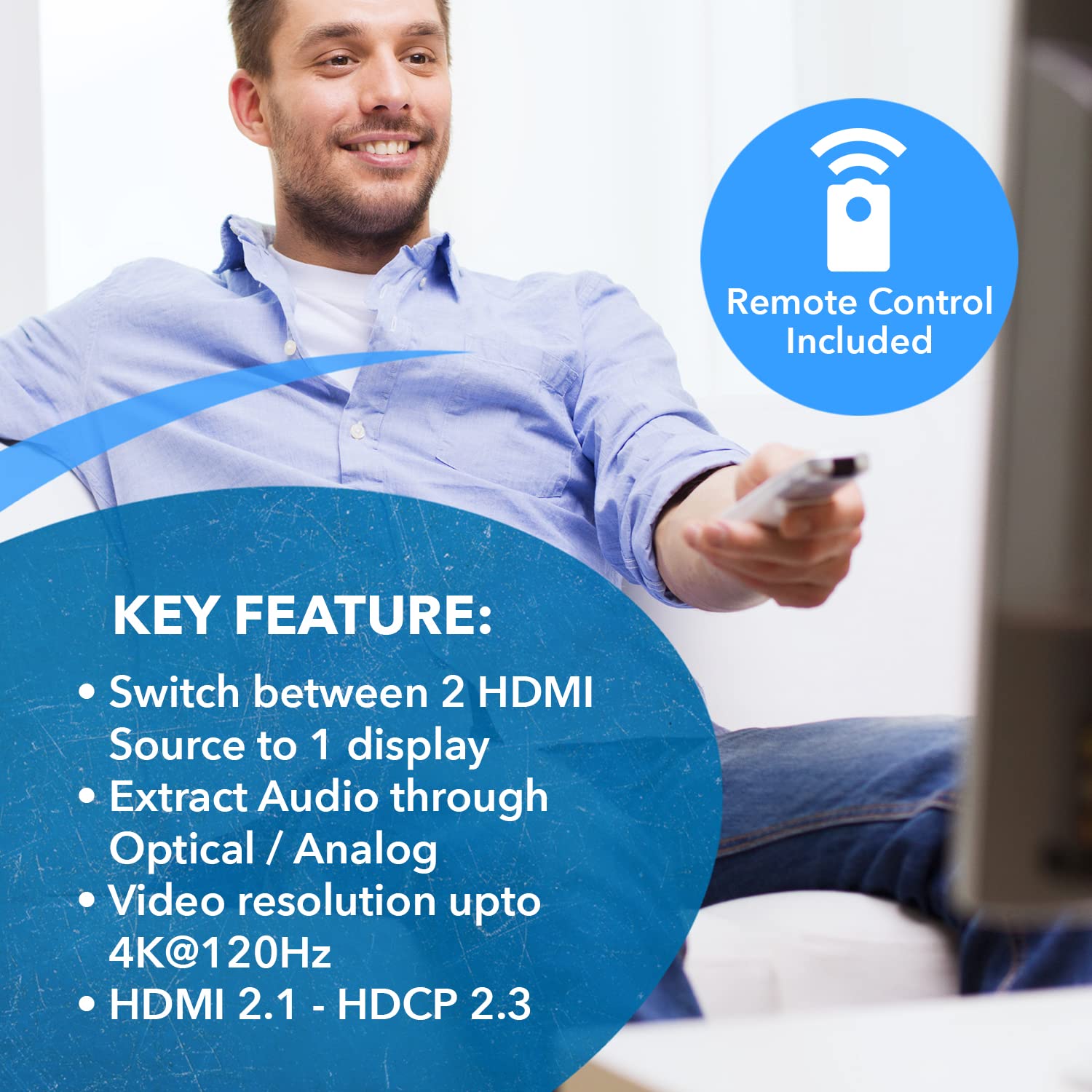 Orei 8K Hdmi 2.1 Switch 4K@120Hz Switcher 2 In 1 Out, With Audio Extraction 48Gbps Bandwidth, Ideal For Gaming And Streaming (Bk