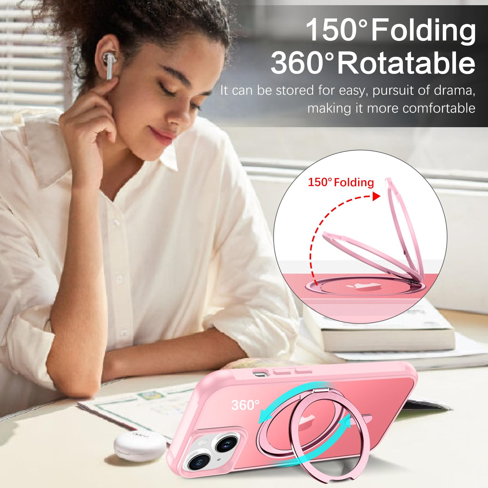 Bentoben For Iphone 13 Phone Case, Iphone 14 Magnetic Case [Compatible With Magsafe] Rotatable Ring Holder Kickstand Design Shoc