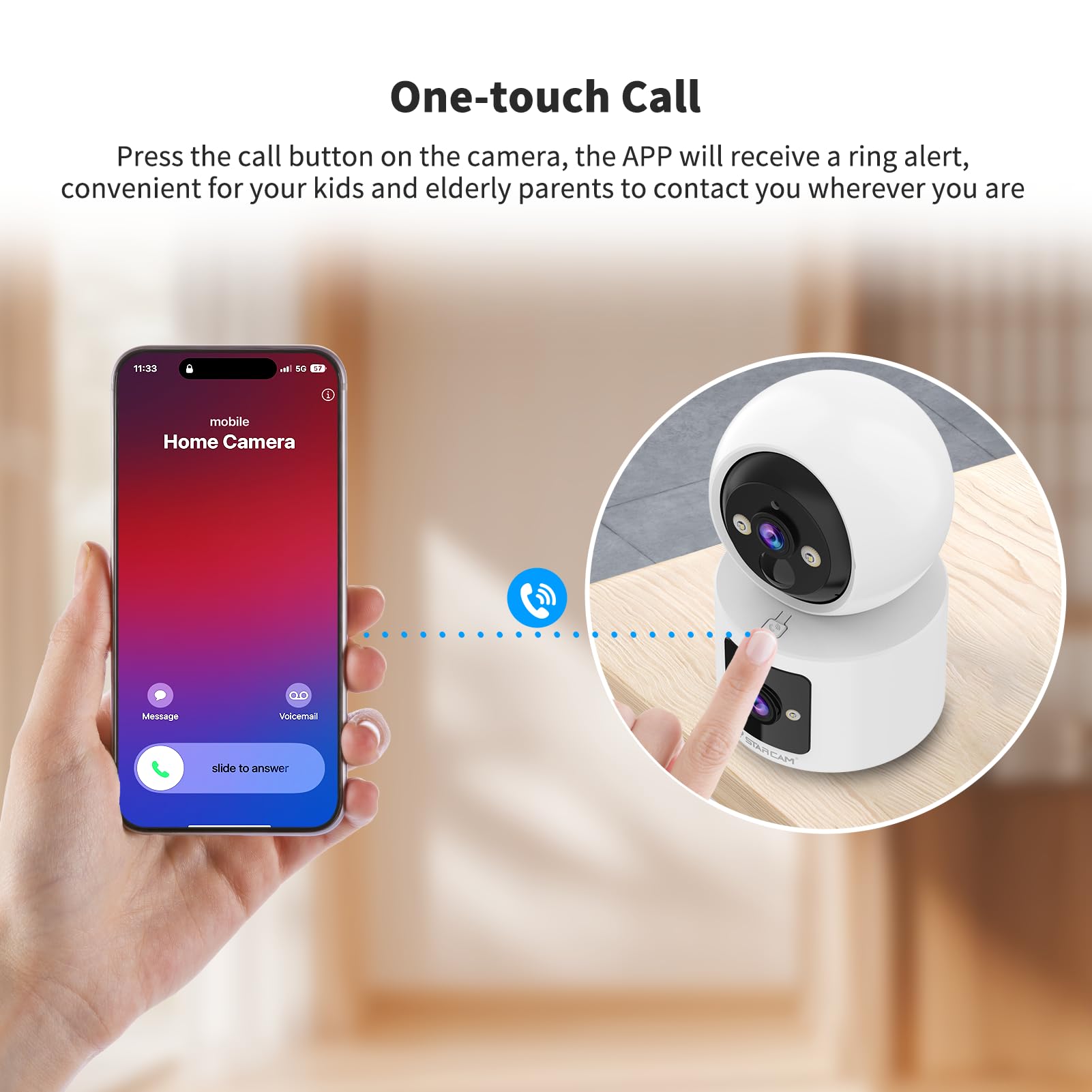 Vstarcam Cameras For Home Security, Wifi Indoor Camera Wireless With Ai Motion Detection, Battery Powered One Touch Call, Pet/Ba