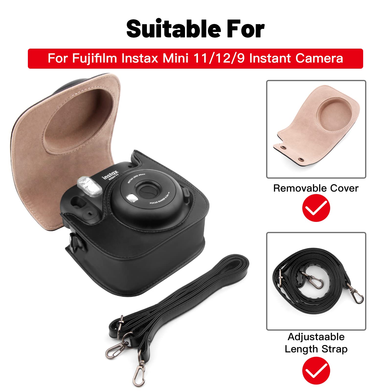 Protective Case For Fujifilm Instax Mini 11 12 9 Instant Camera, Premium Pu Leather Bag Cover With Removable Strap, Camera Case