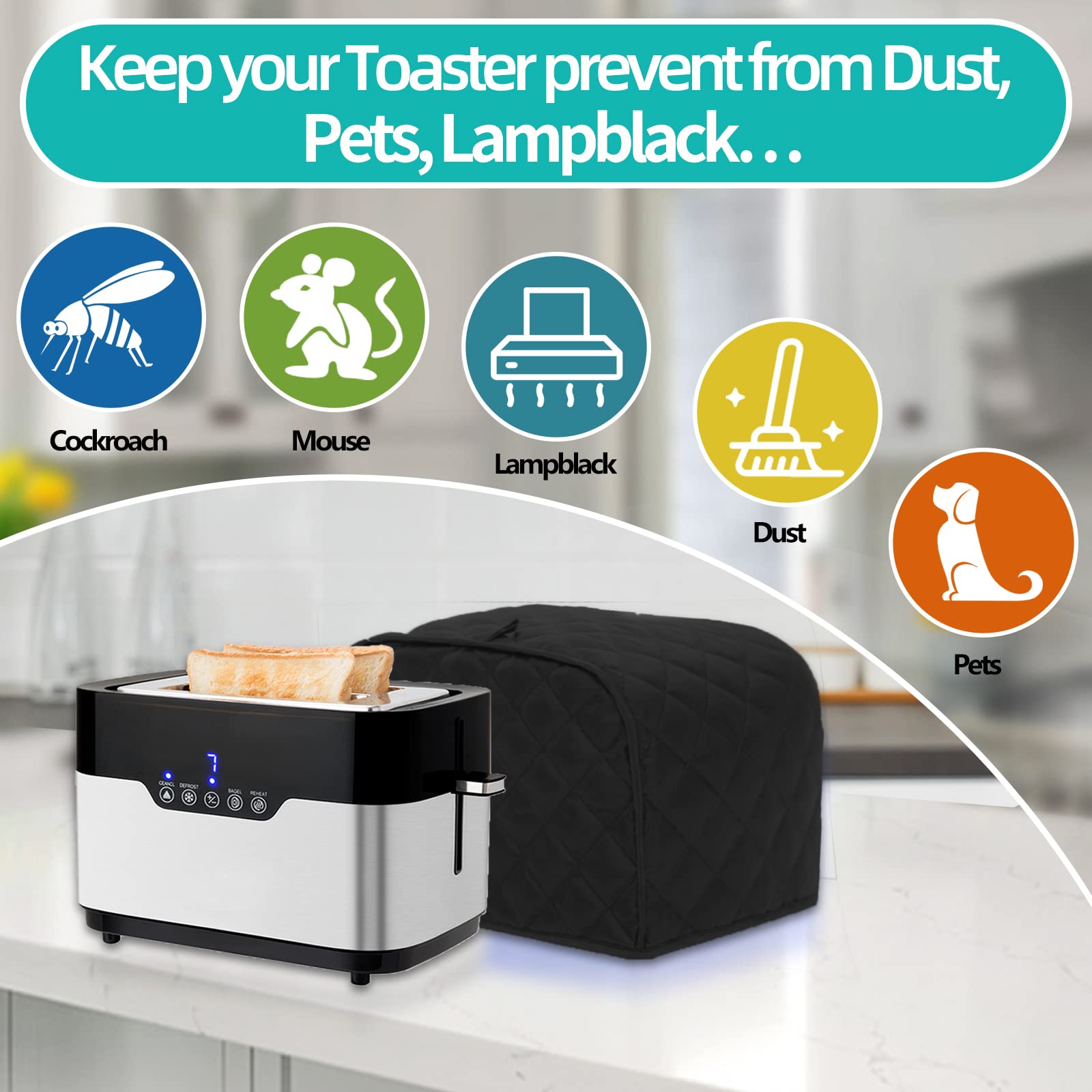 Kinmad Polyester Fabric Quilted Four Slice Bread Toaster Cover Bakeware Protector, Dust And Fingerprint Protection  Best Gift Fo