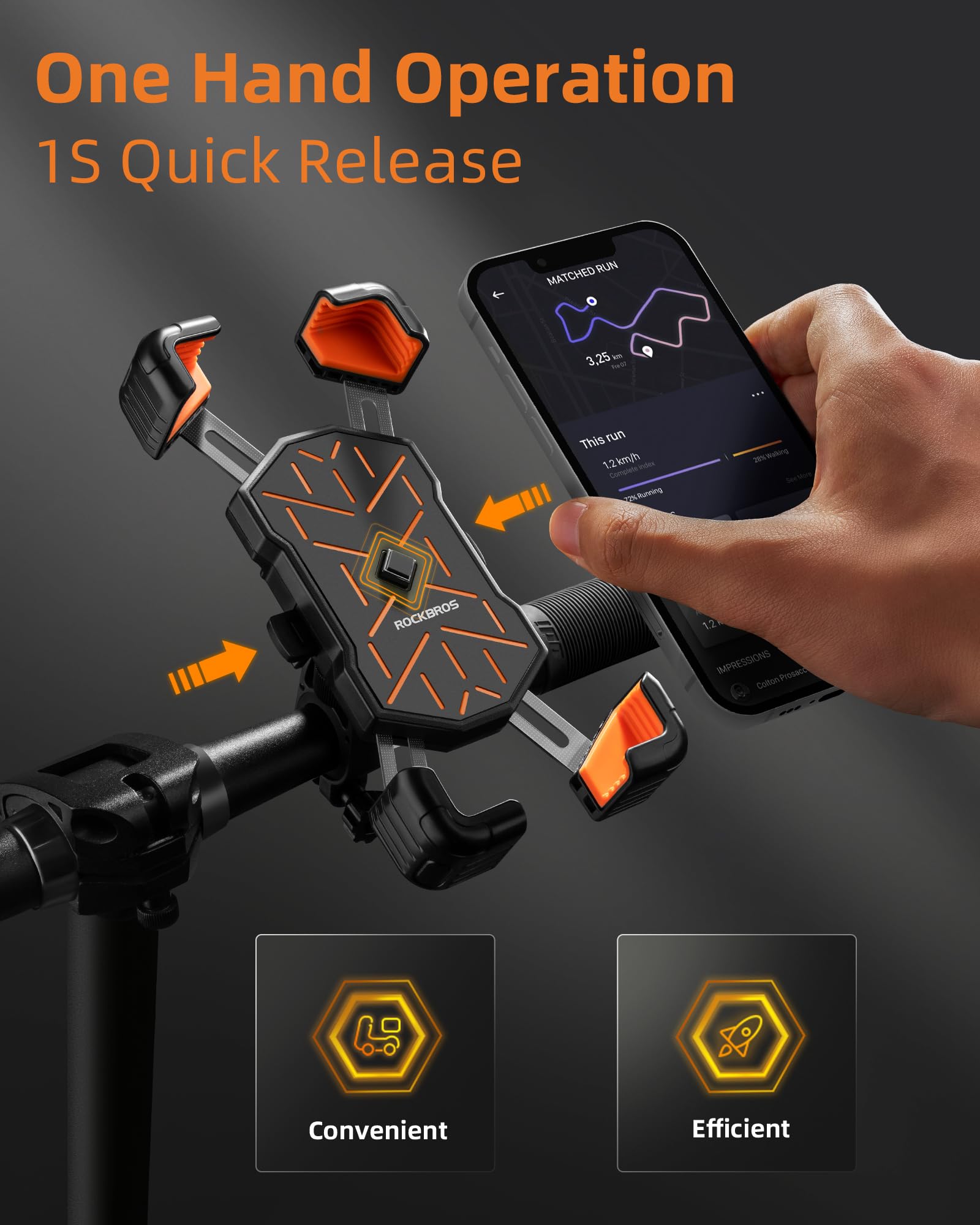 Rockbros Motorcycle Phone Holder Mount, 4.5-7.1 Inch Smartphones, Quick Release Handlebar Clamp, 360 Rotatable, Anti-Slip Silico