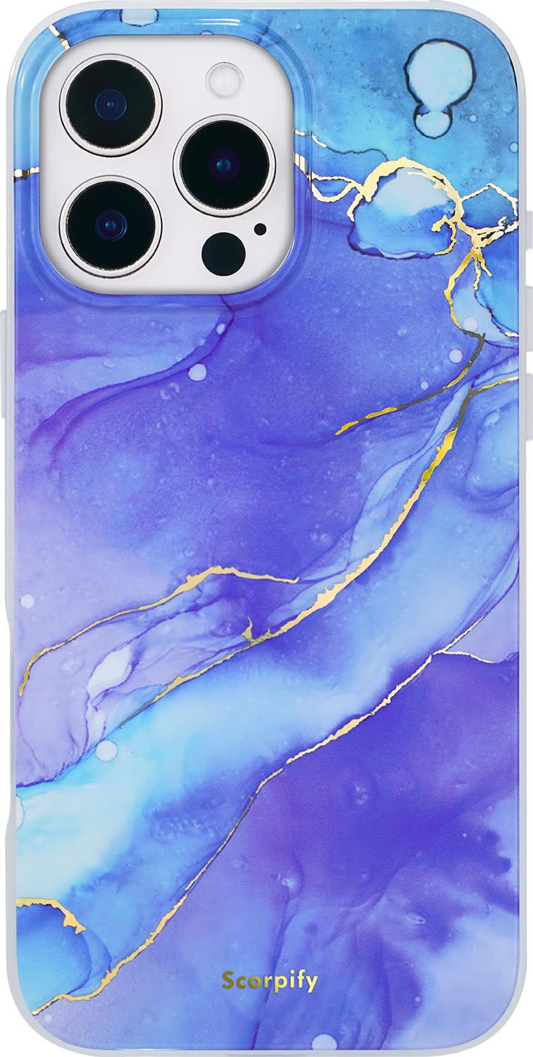 Scorpify For Iphone 16 Pro Max Case [Compatible With Magsafe] With Fantasy Blue Marble Design, Cute Magnetic Phone Cover For Wom