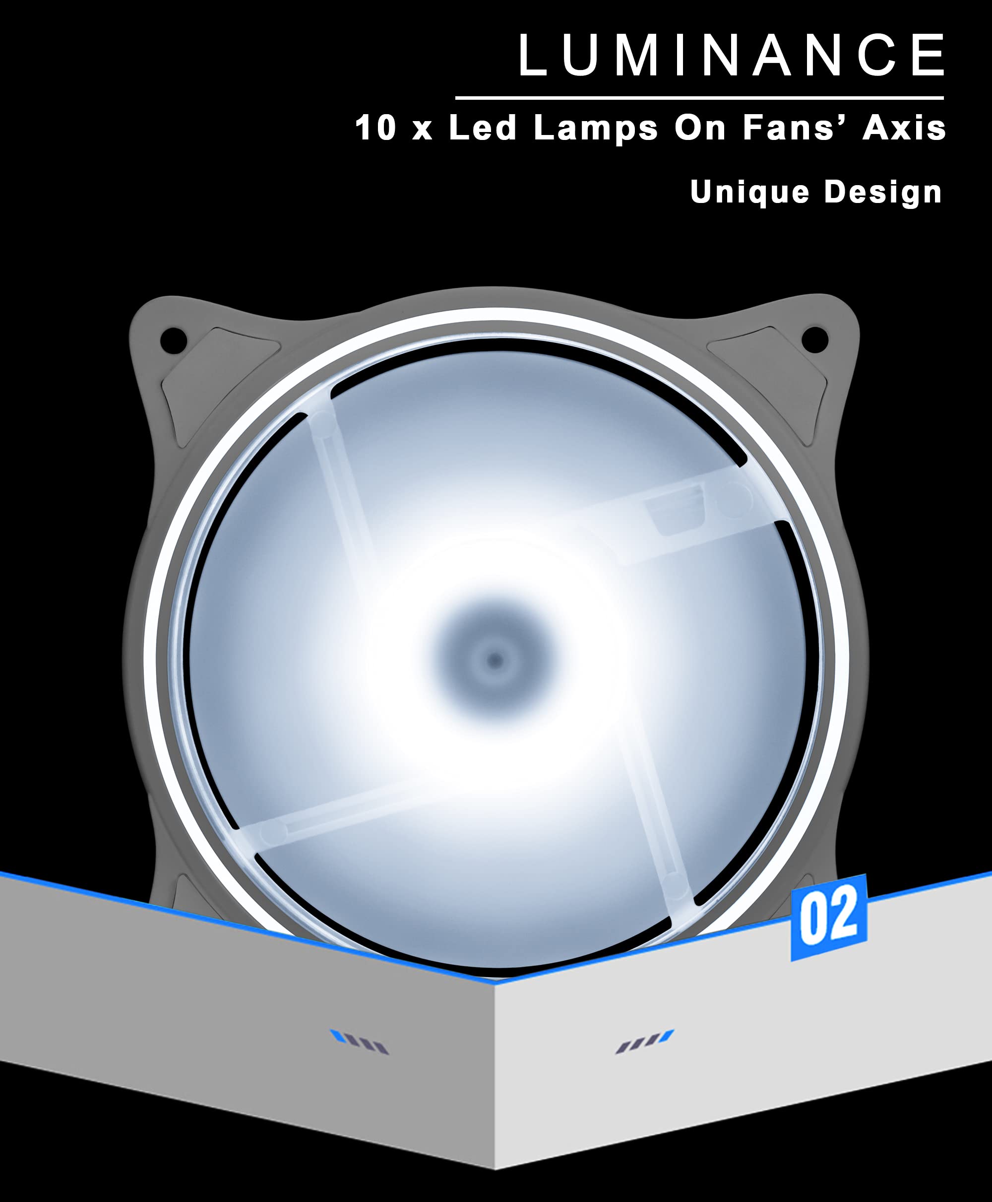 120Mm Computer Pc Cooling Fan White Led Game Case Cooler Fan Quiet 12V Computer Pc Fan With Triple Light Loop 3 Pack