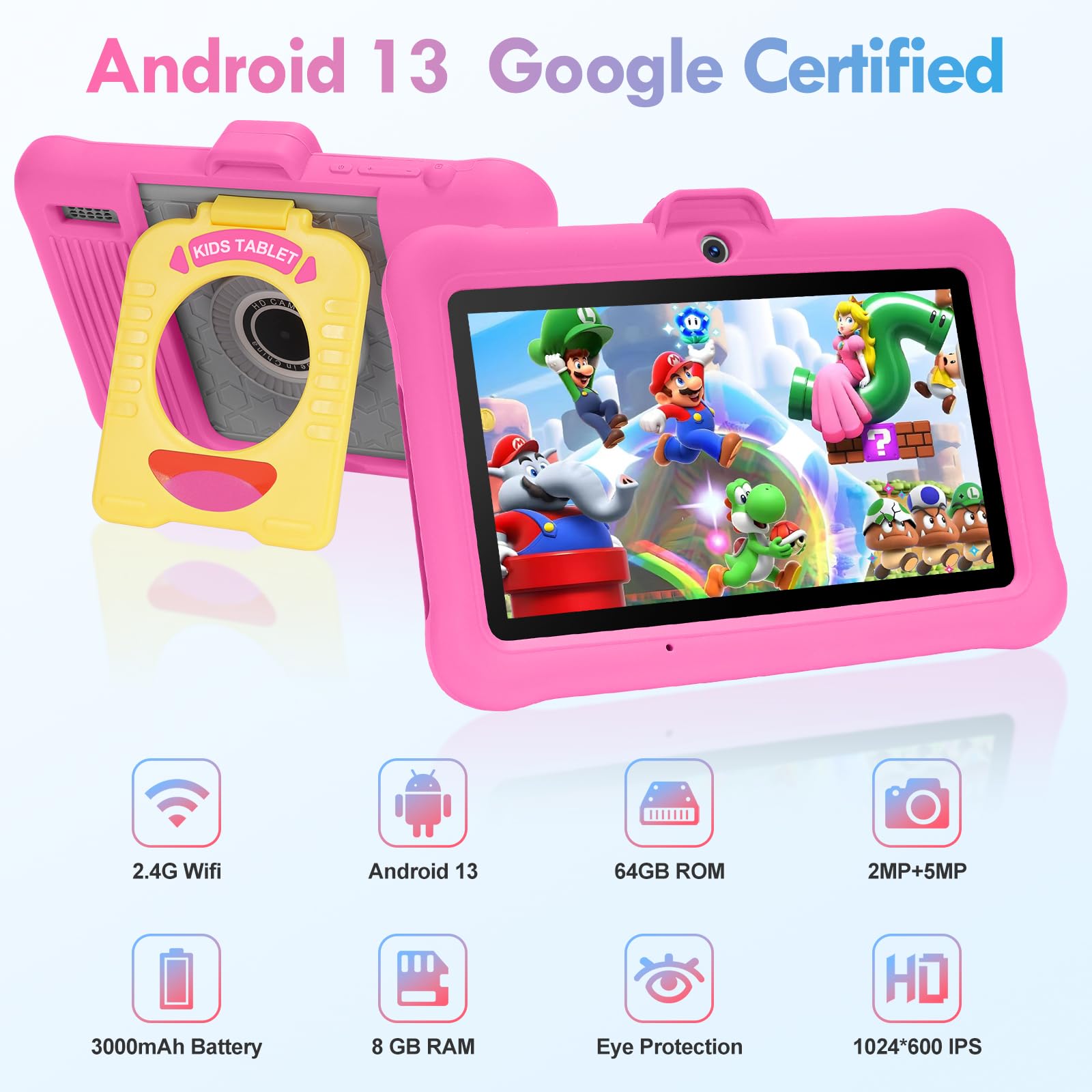 Sumtab Kids Tablet 7 Inch Android Tablet For Kids (Ages 2 14), 8Gb Ram 64Gb Rom 128Gb Expand,Software Pre Installed, Bluetooth,