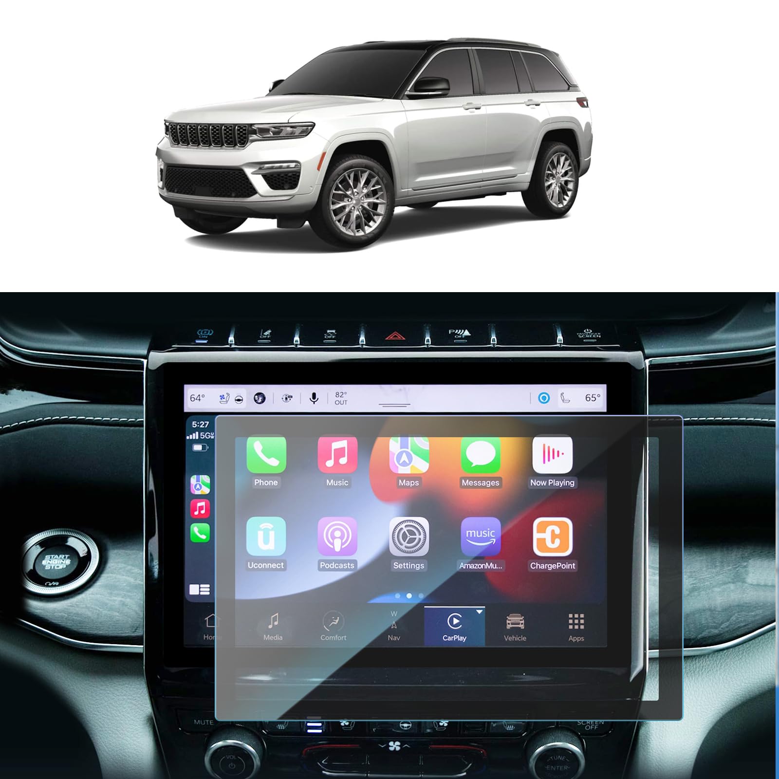 Sktu For 2022 2024 Jeep Grand Cherokee Screen Protector 10.1 Inch 2023 2024 Grand Cherokee Accessories For 2022 2024 Grand Cherokee Limited/Overland/Summit/Summit Reserve/Trailhawk