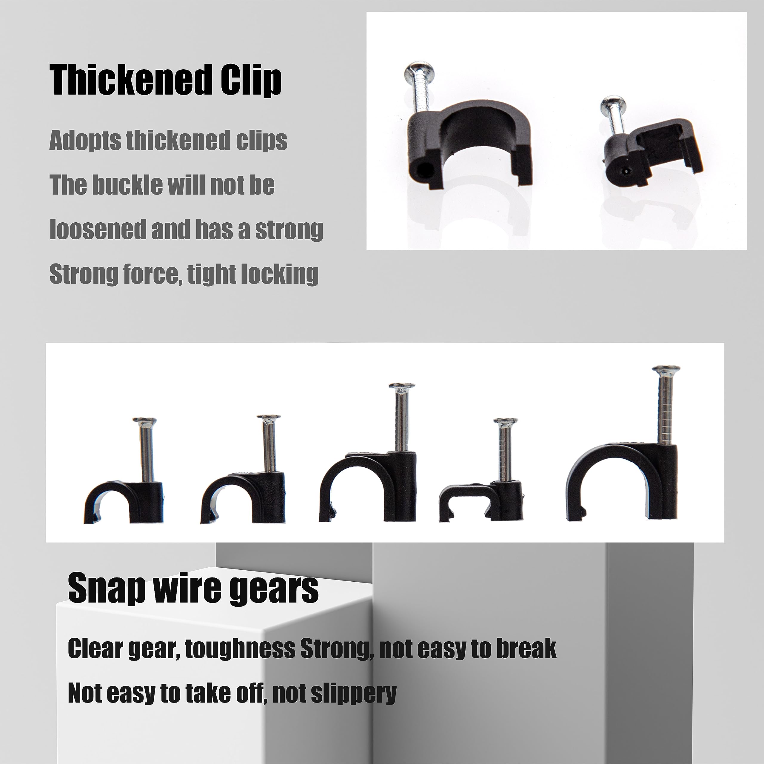 Koxxiamoq 700 Pcs Cable Clips With Steel Nails, Nail In Cable Clips, Black 4/5/6/8/10Mm Cable Wire Clips, Cable Wall Clips, Wire