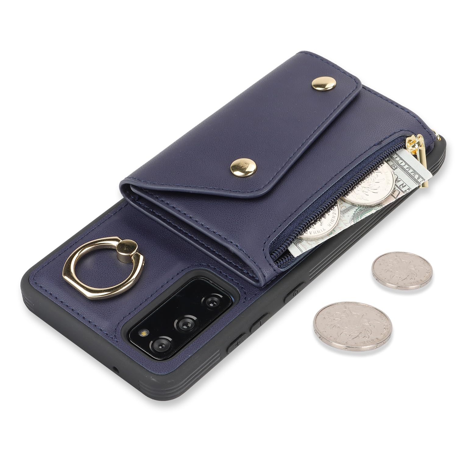 Lipvina For Samsung Galaxy S20 Fe Case With Card Holder And Strap - Zipper Pocket,Crossbody Lanyard Strap,Credit Card Holder,Sta