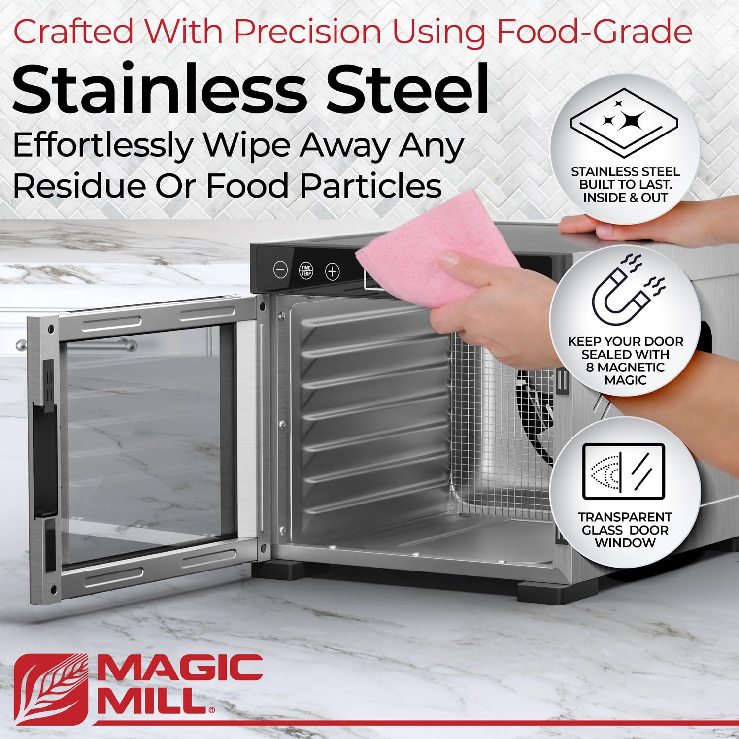 Magic Mill Pro Food Dehydrator Machine | 7 Stainless Steel Trays | Dryer For Jerky, Dog Treats, Herb, Meat, Beef, Fruit | Keep Warm Function, Digital Timer And Temperature Control, Etl Approved