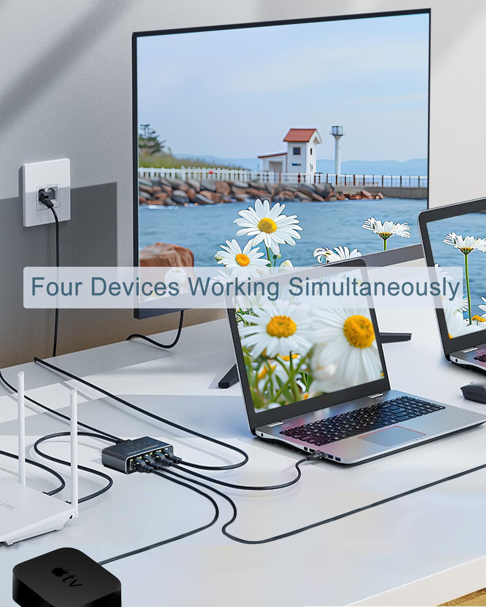 Liezhua Ethernet Splitter 1 To 4   Network Splitter With Usb Power Cable, Rj45 Internet Splitter Adapter 1000Mbps High Speed For