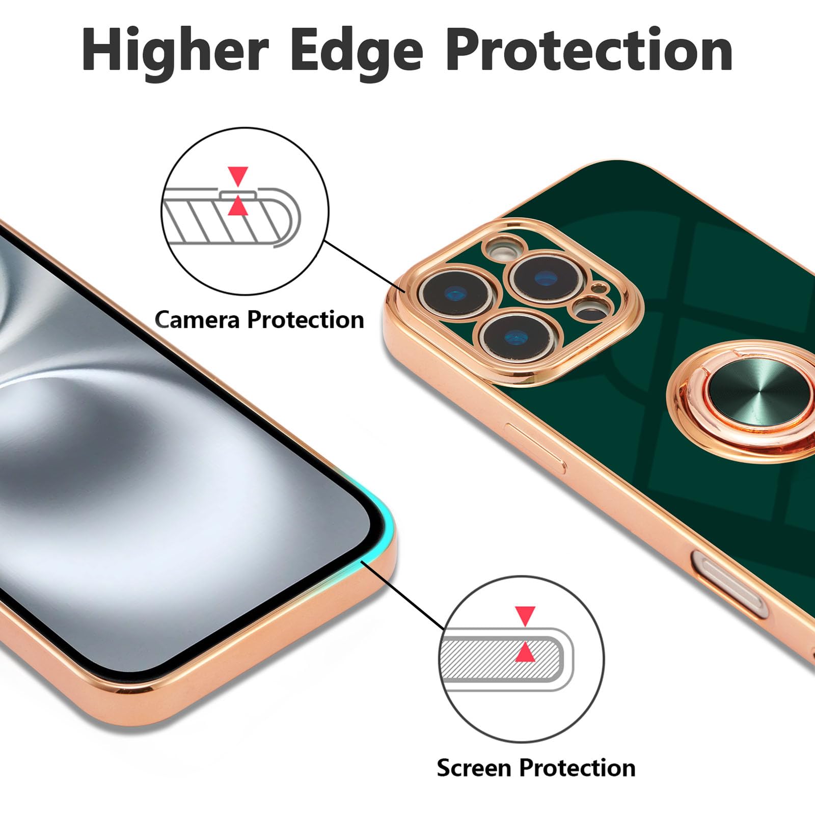 Eyzutak Case For Iphone 16 Pro, Phone Case With 360 Rotatable Finger Ring Holder Kickstand Magnetic Car Mount Supported Shiny Pl