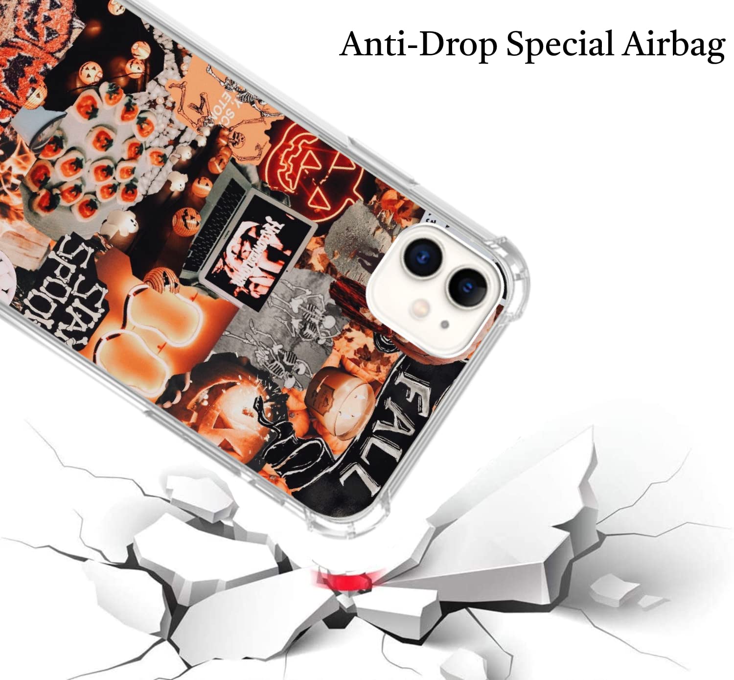 Aesthetic Halloween Collage Case For Iphone 12/Iphone 12 Pro, Orange Halloween Cookies Pumpkin Skeleton Collage For Girls Boys M