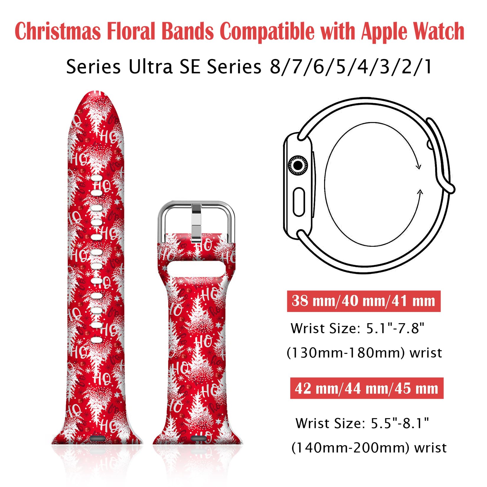 Ftfcase Holidays Christmas Watch Band Compatible With Apple Watch 41Mm 40Mm 38Mm, Soft Silicone Red Christmas Tree Sport Strap R