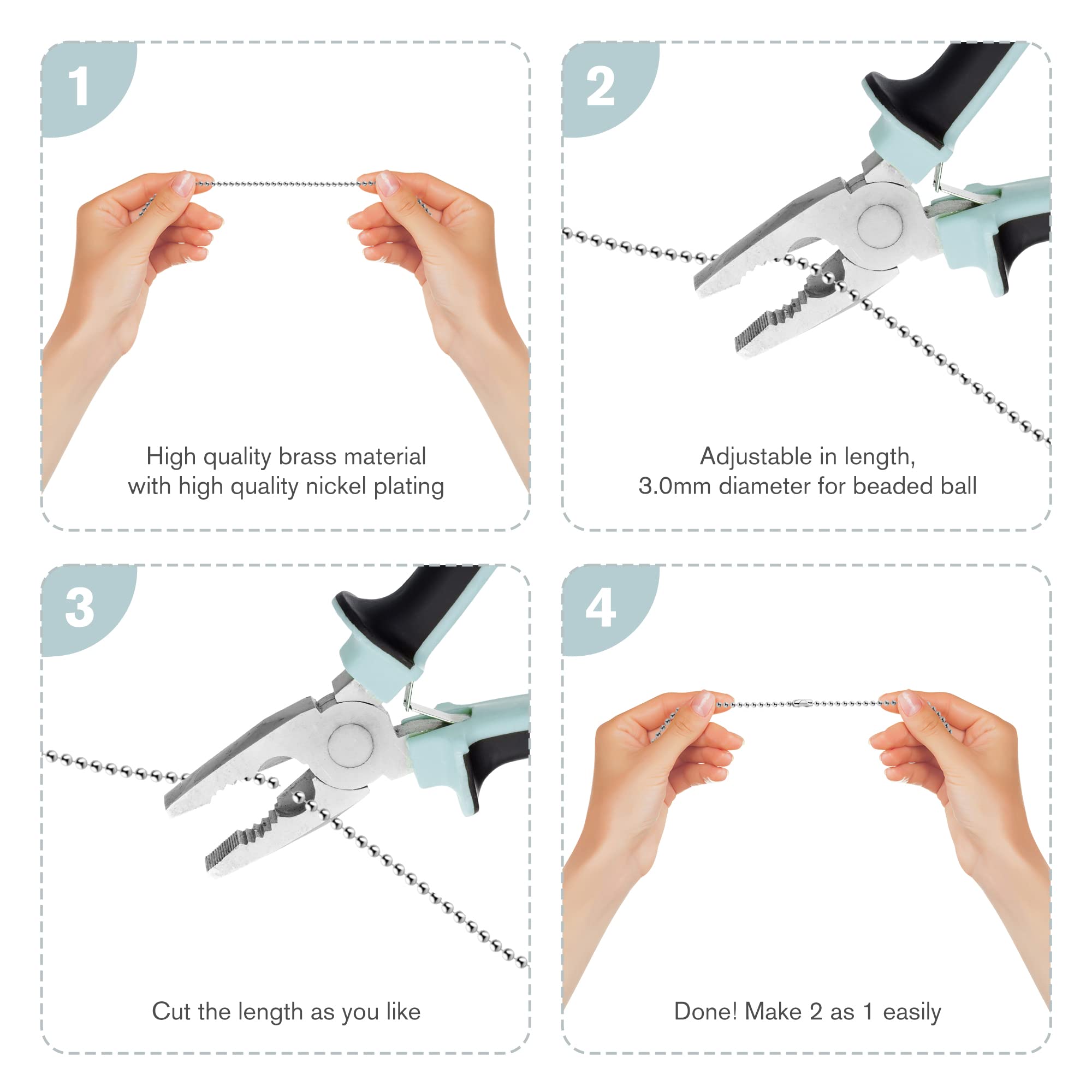 Aiigou Ceiling Fan Pull Chains (2 Pieces), White, 13.6 Inches Extension, Fit All Standard Ceiling Fans And Light Fixtures Copper