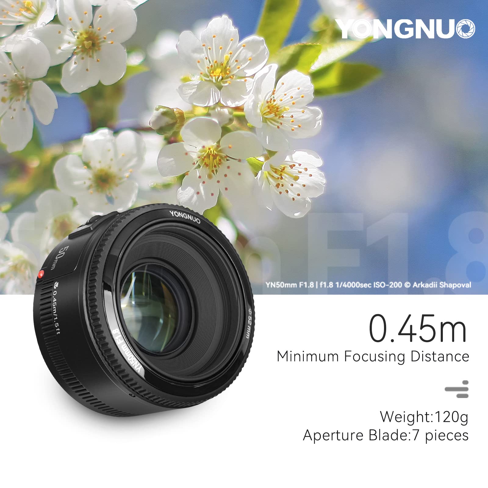 Yongnuo Yn50Mm F1.8C Lens, Large Aperture Auto Focus Lens, 50Mm F1.8 For Canon Ef Mount Eos Cameras Black