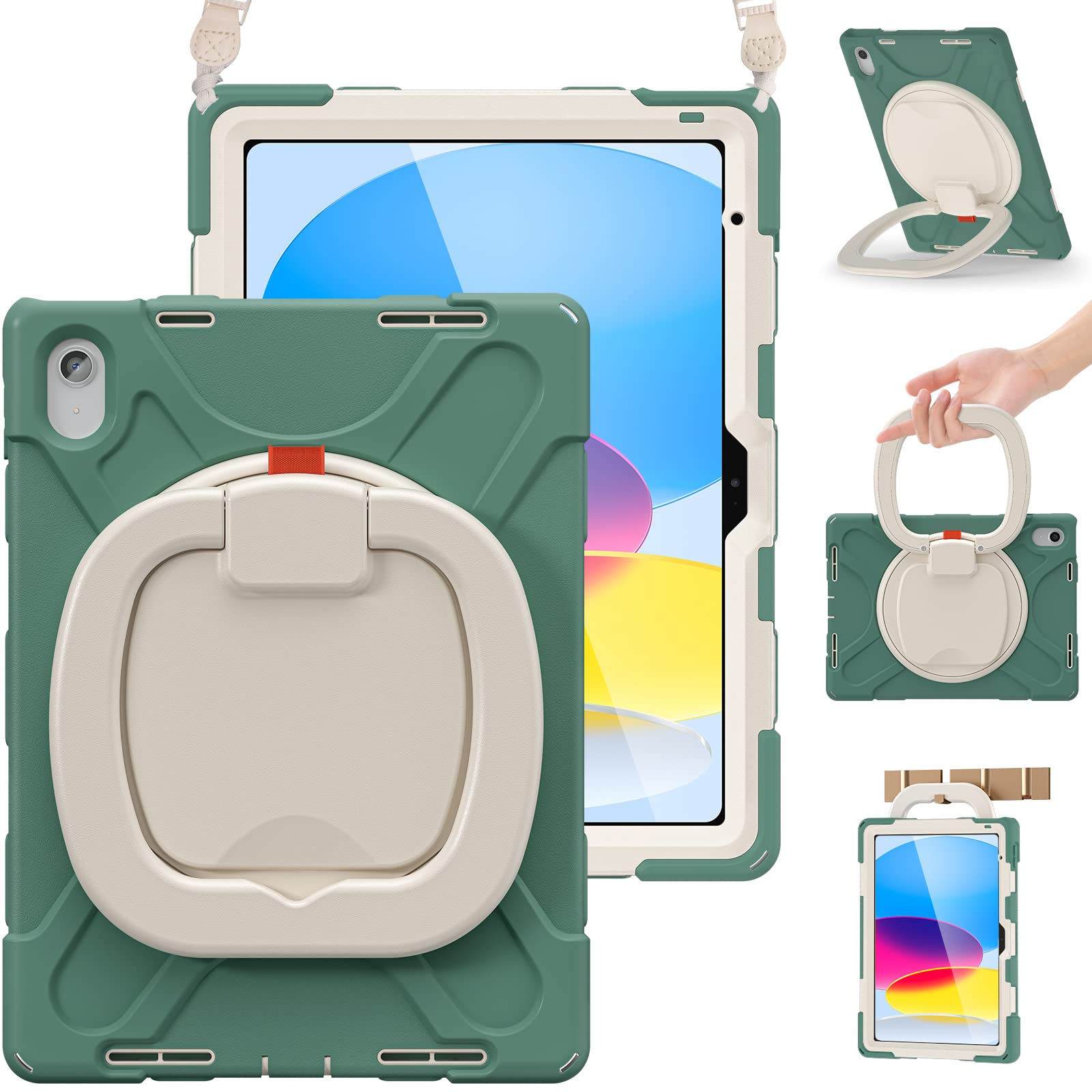 Braecn Case For Ipad 10Th Generation 2022 Silicone Cover With Pencil Holder/Rotating Handle Grip/Stable Kickstand/Adjustable Sho