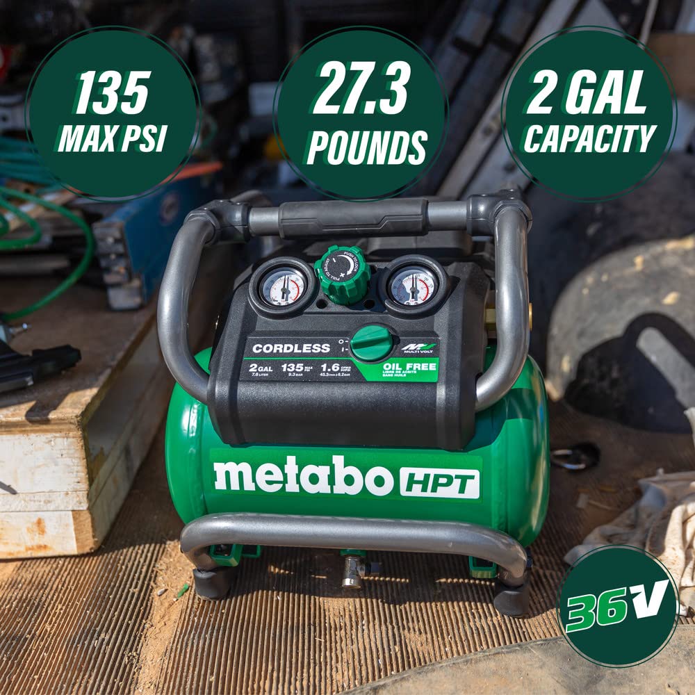 Metabo Hpt 36V Multivolt Cordless Air Compressor | Tool Only, No Battery | Brushless Motor | 135 Max Psi | 2-Gallon Capacity | 2