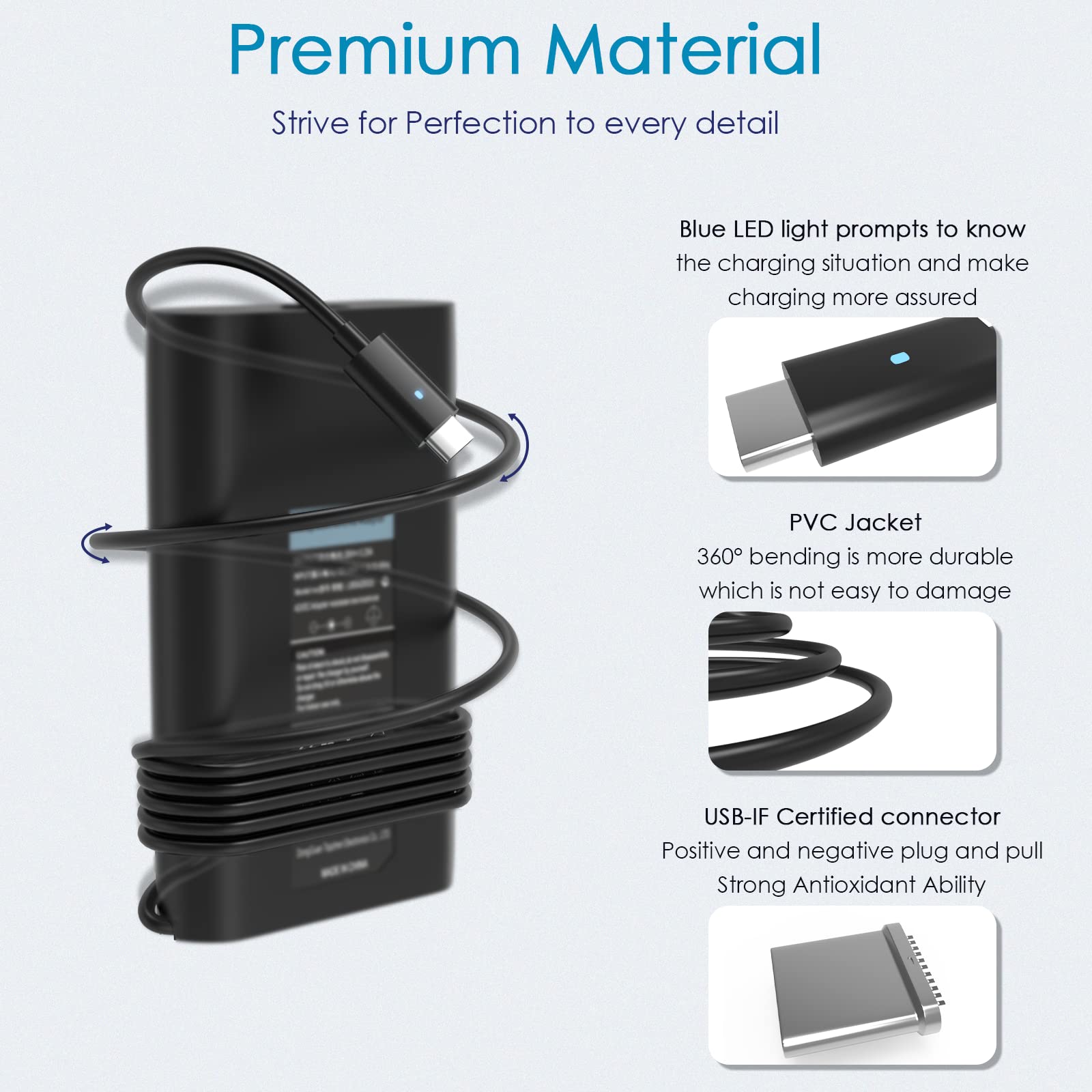 Replacement For Dell Latitude 5420 Charger, 65W Usb C Laptop Charger For Dell Latitude 5420 5530 5520 7420 7430 7370 7390 2 In 1
