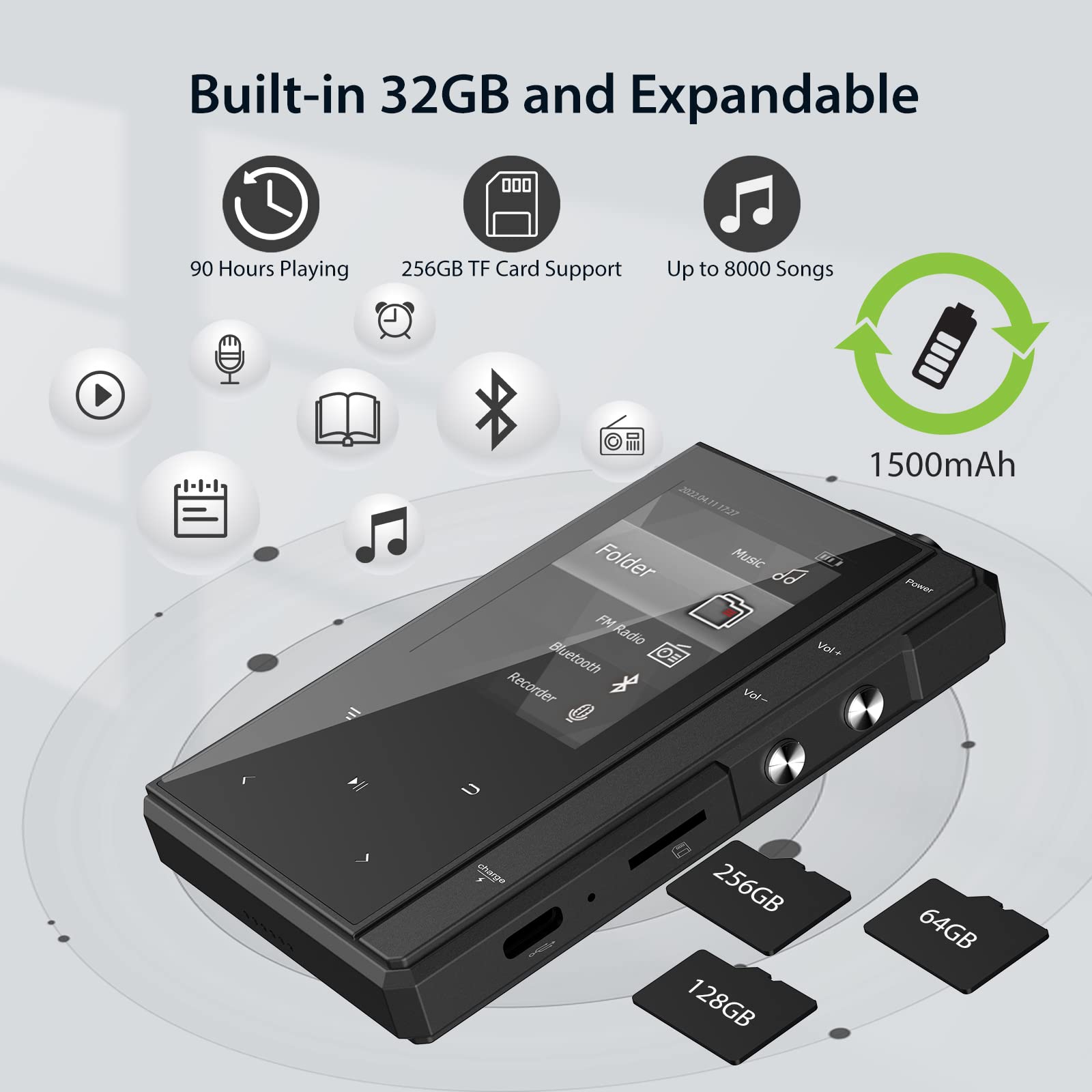 32Gb Mp3 Player With Bluetooth 5.0, Phinistec Z6 Digital Audio Player With Loud Speaker, 2.4 Ips Super Battery Life Music Player