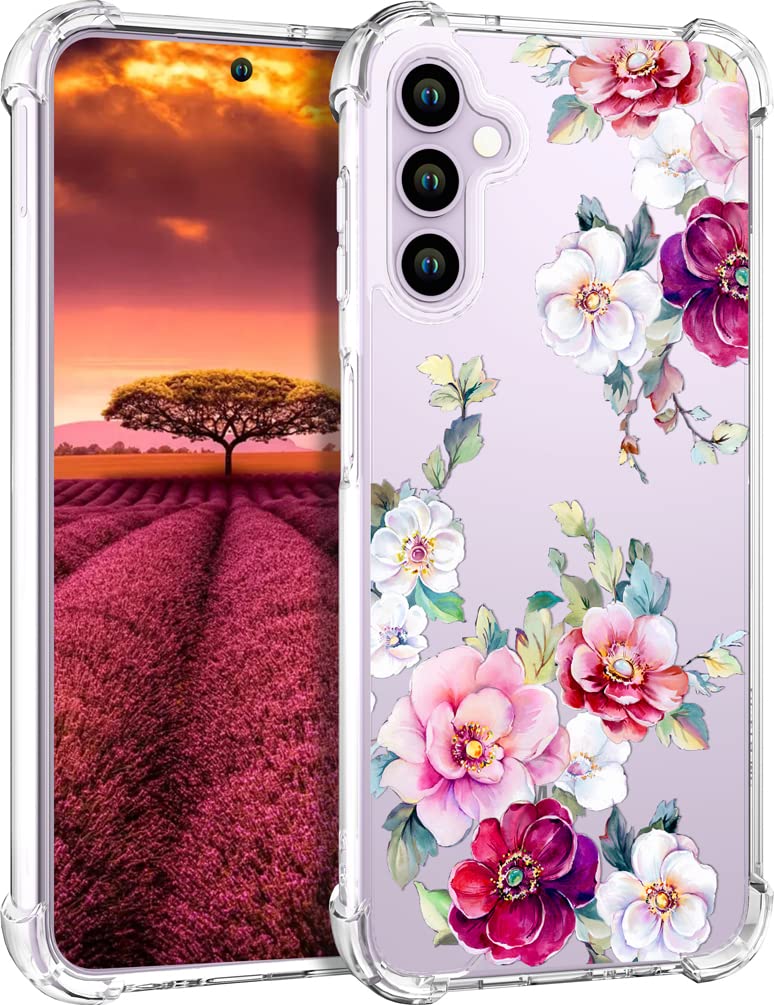 Topgraph Samsung Galaxy S23 Case Cute Floral Flower Clear For Women Girly Designer Girls, Transparent Phone Case Floral Flower D