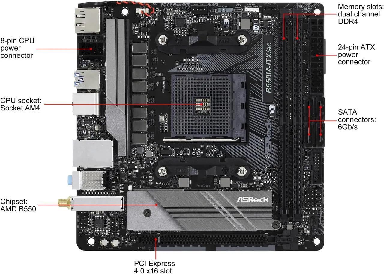 Asrock B550M-Itx/Ac Supports 3Rd Gen Amd Am4 Ryzen / Future Amd Ryzen Processors Motherboard Mini Itx