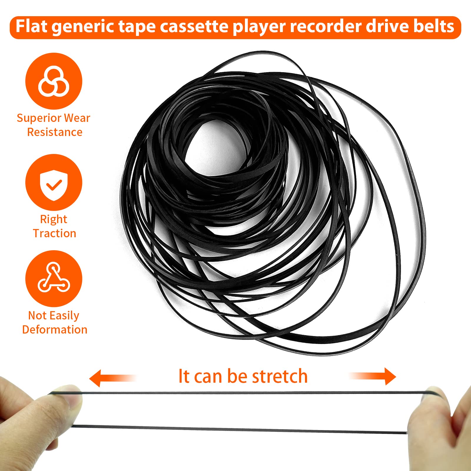 100 Pcs Recorder Rubber Belts   Cassette Recorder Repair Maintenance Mix Flat Cassette Tape Machine Rubber Belts 40 135 Mm, 50 P